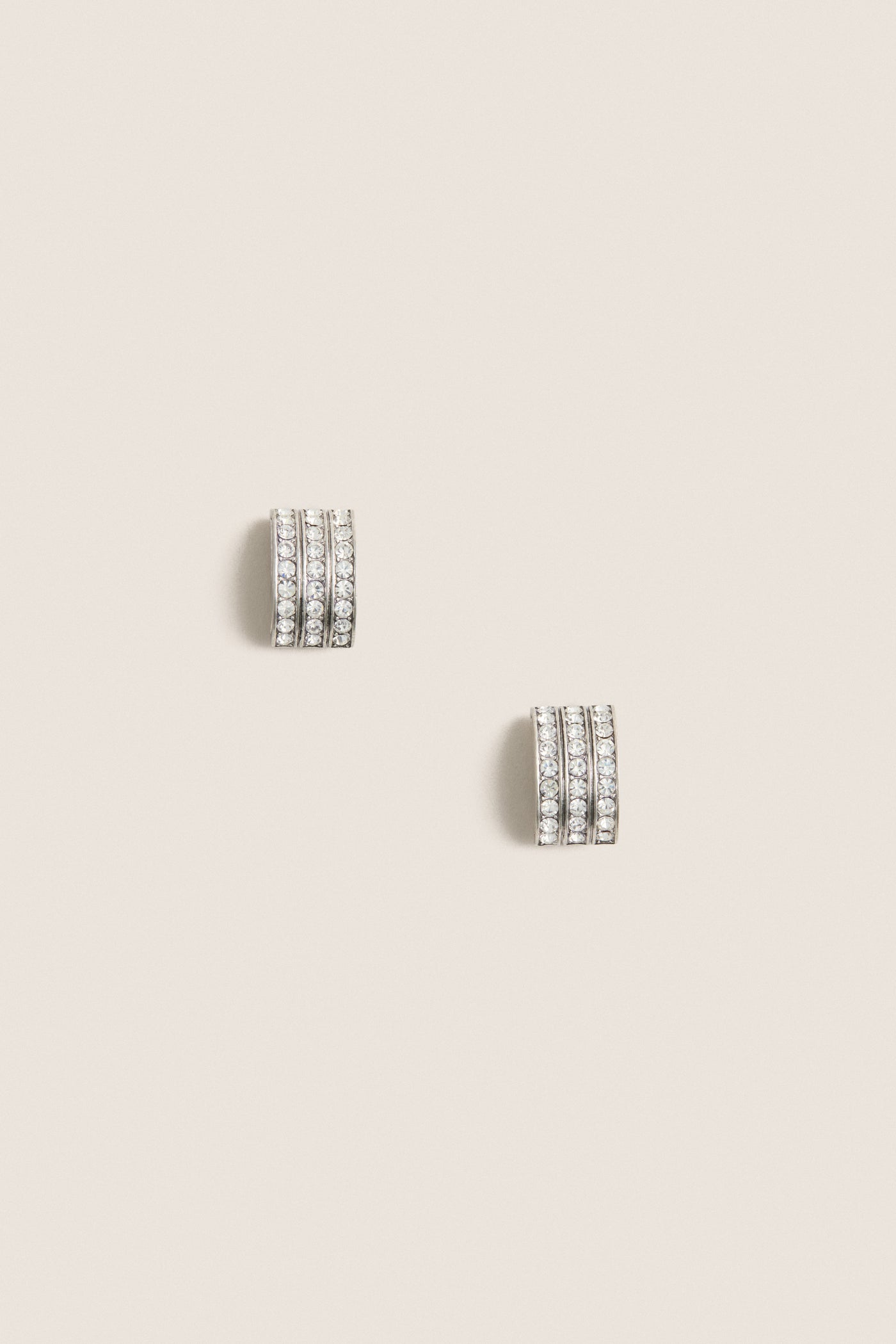 Silver Crystal Crescent Earrings