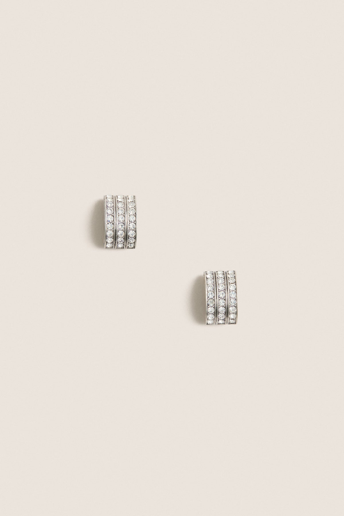 Silver Crystal Crescent Earrings