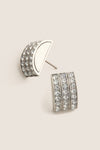 Silver Crystal Crescent Earrings