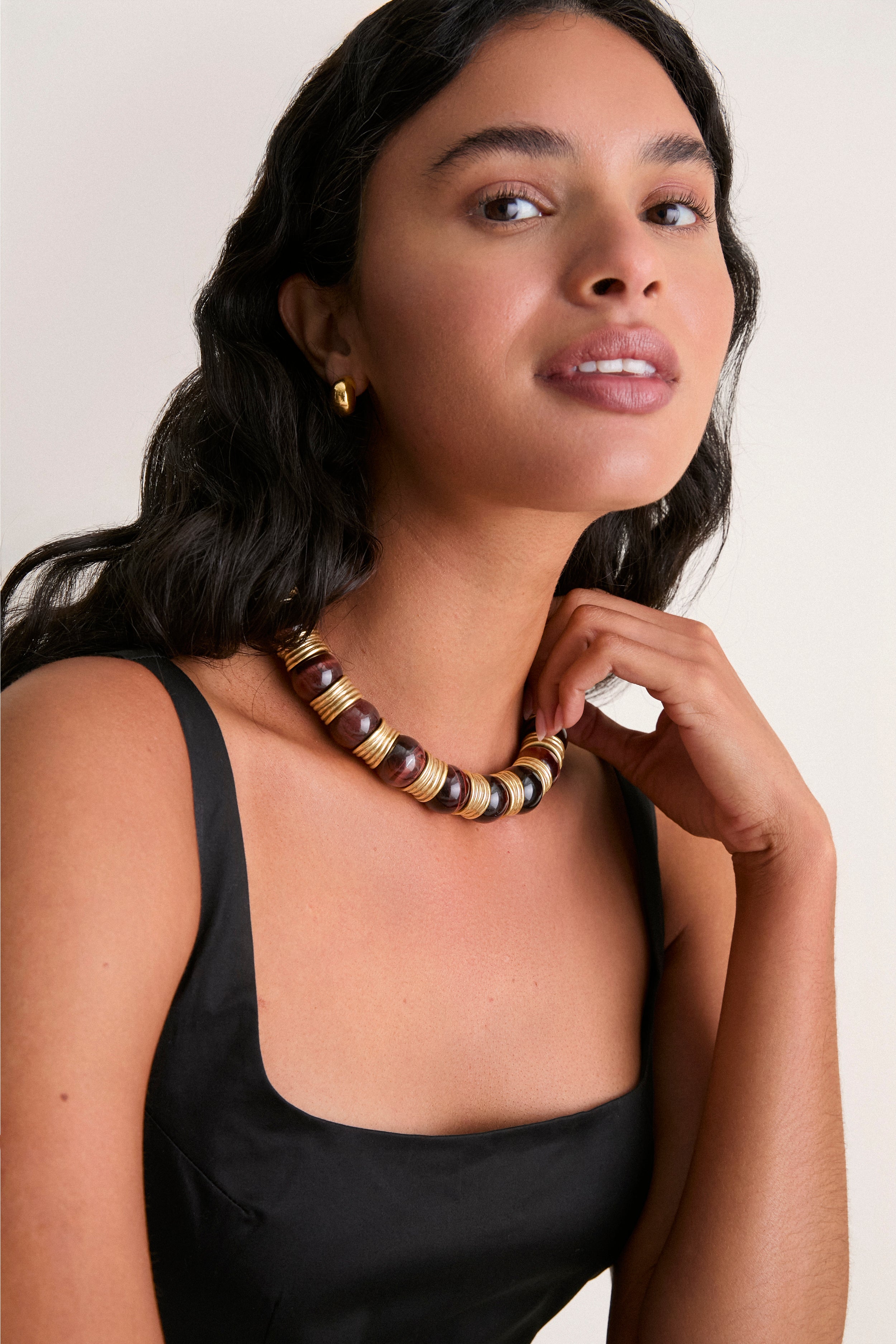 Tiger's Eye and Gold Station Necklace