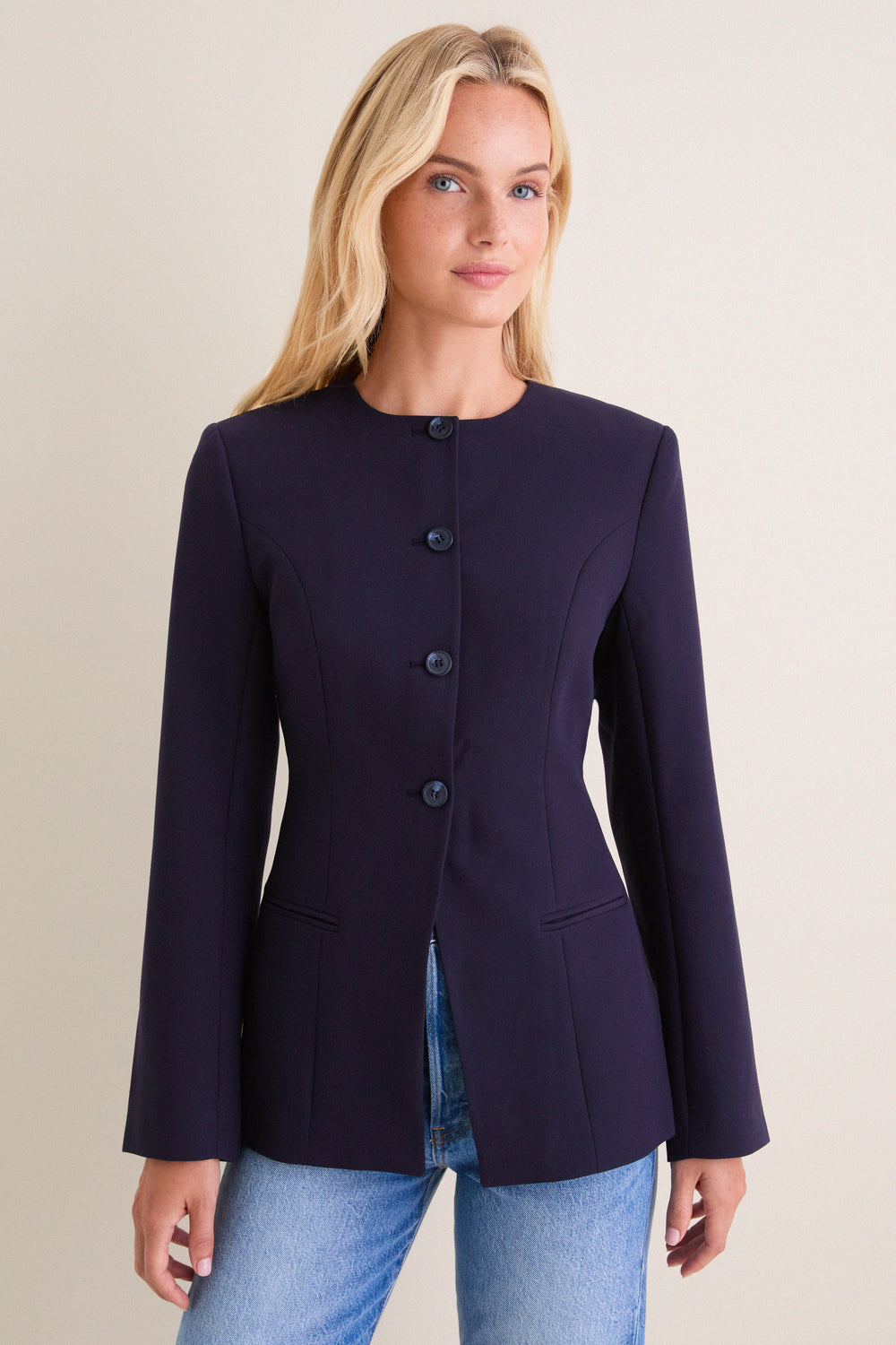 Navy Daphne Waisted Blazer