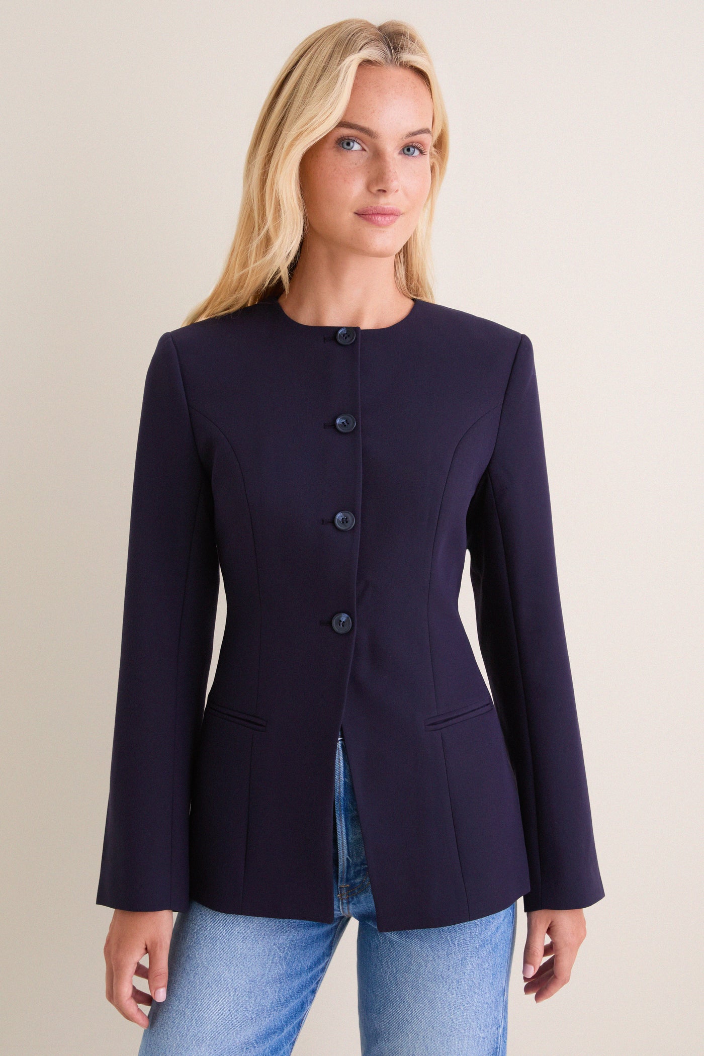 Navy Daphne Waisted Blazer