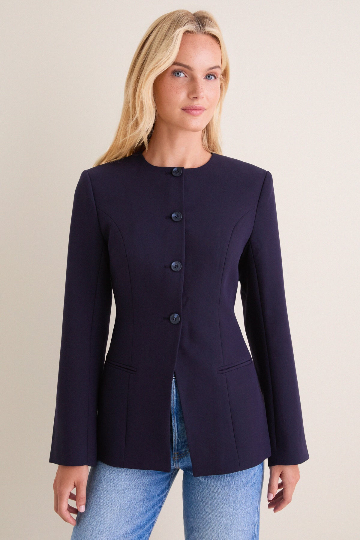 Navy Daphne Waisted Blazer