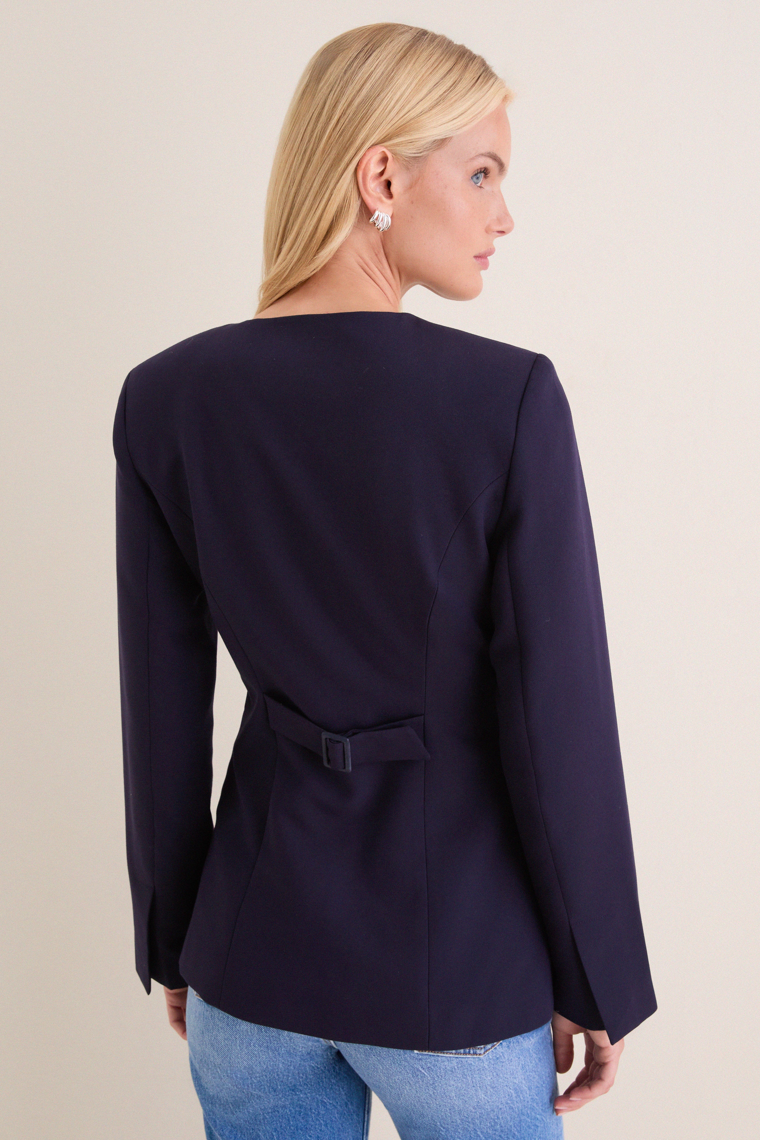 Navy Daphne Waisted Blazer