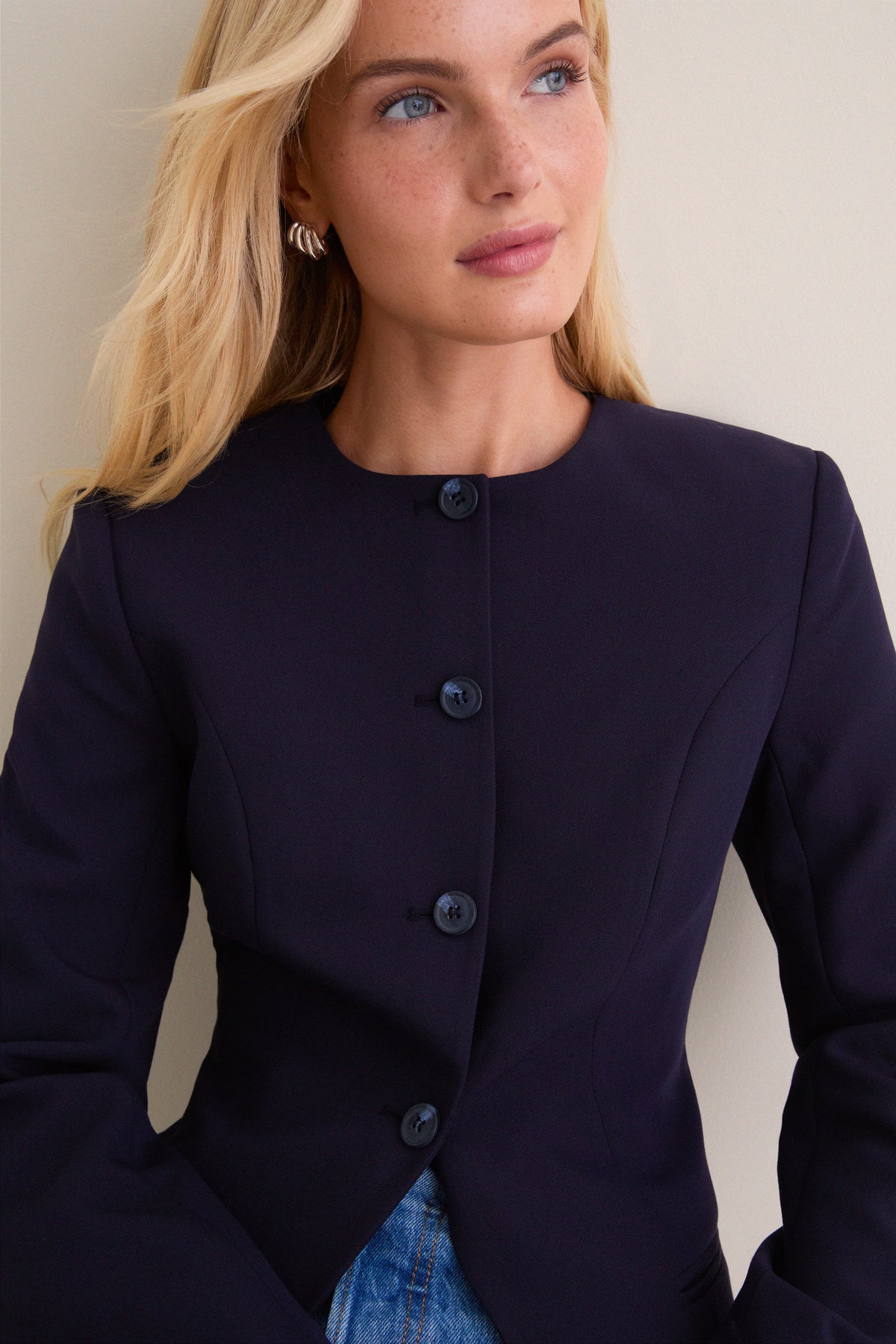 Navy Daphne Waisted Blazer