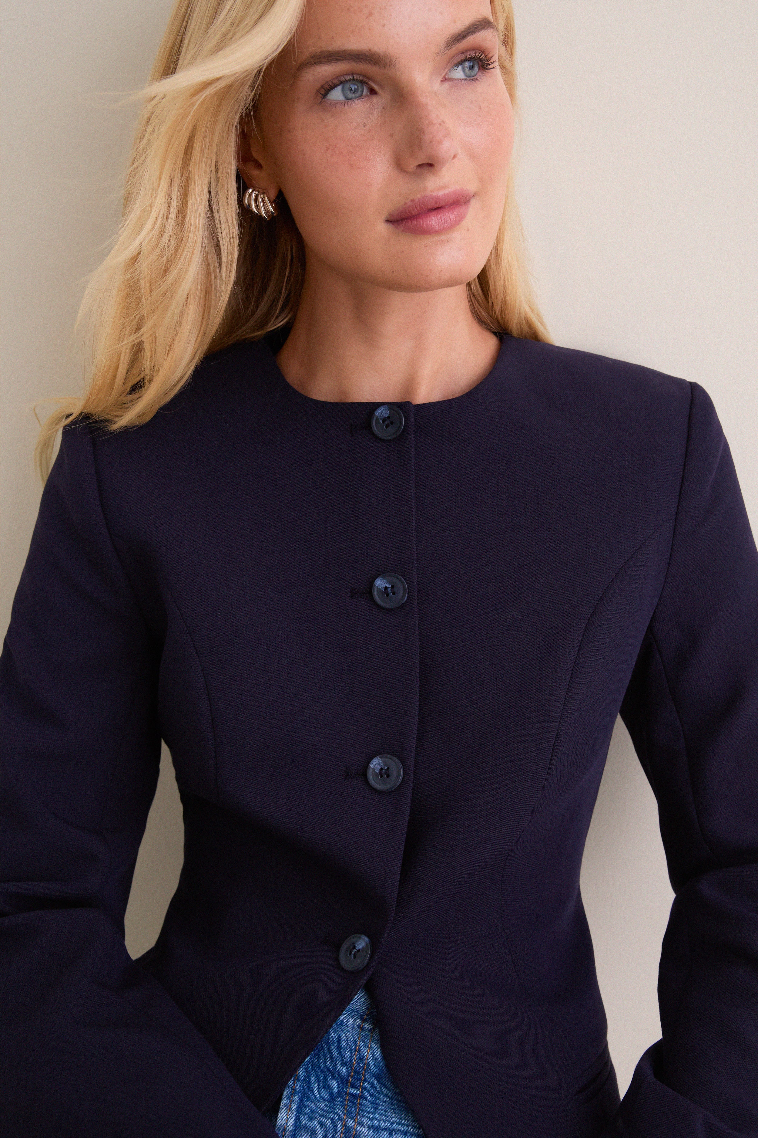 Navy Daphne Waisted Blazer