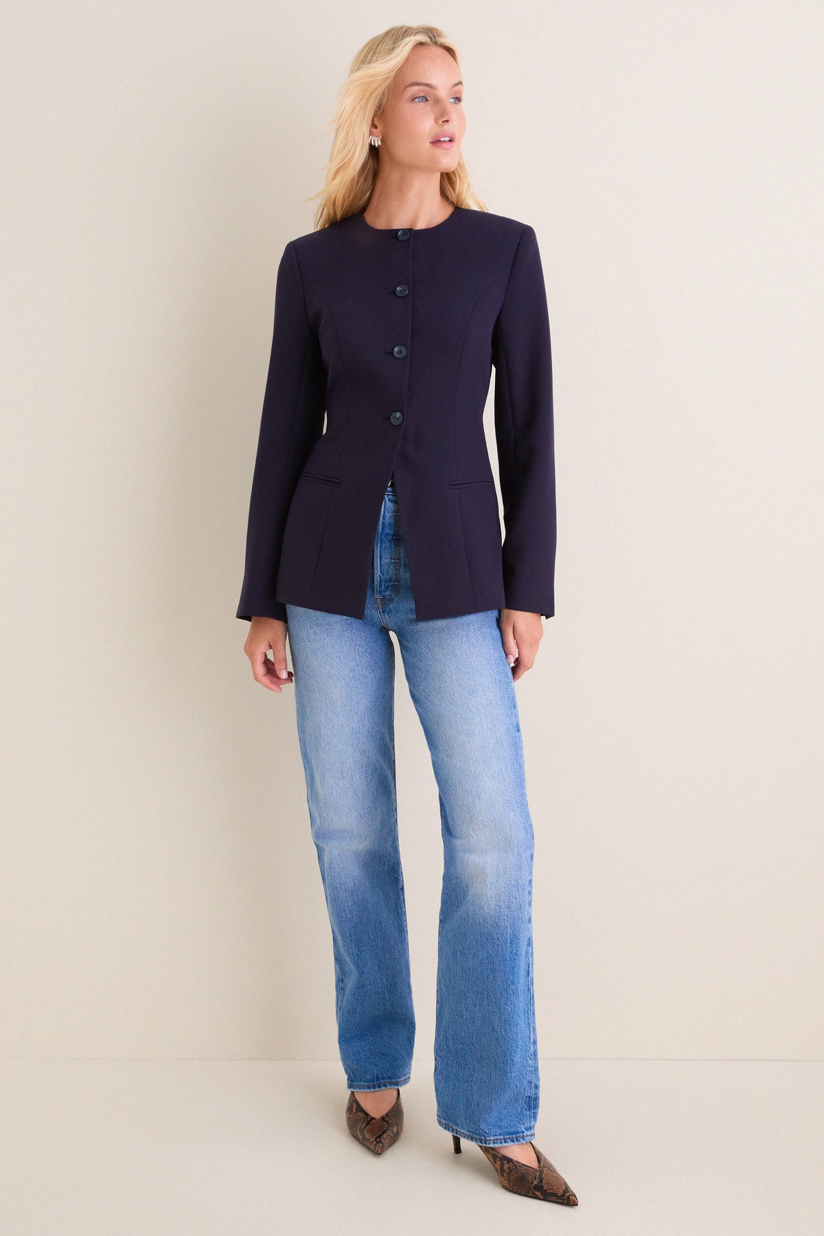 Navy Daphne Waisted Blazer