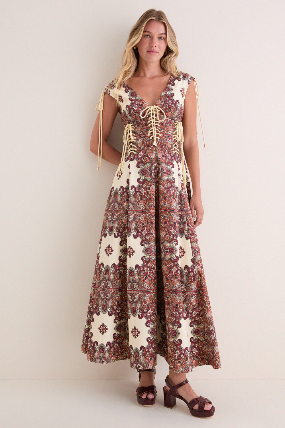 Old World Bohemia Estele Tie Midi Dress