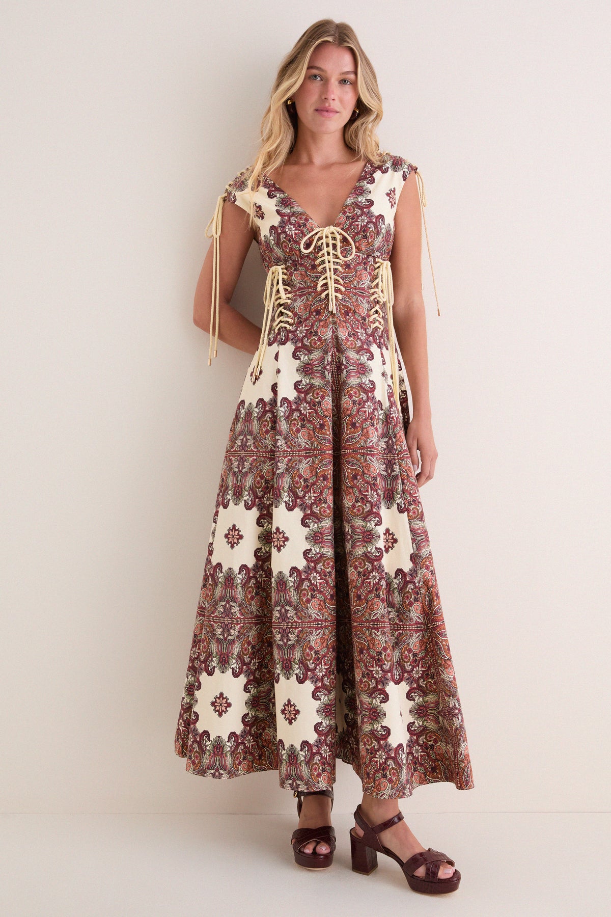 Old World Bohemia Estele Tie Midi Dress