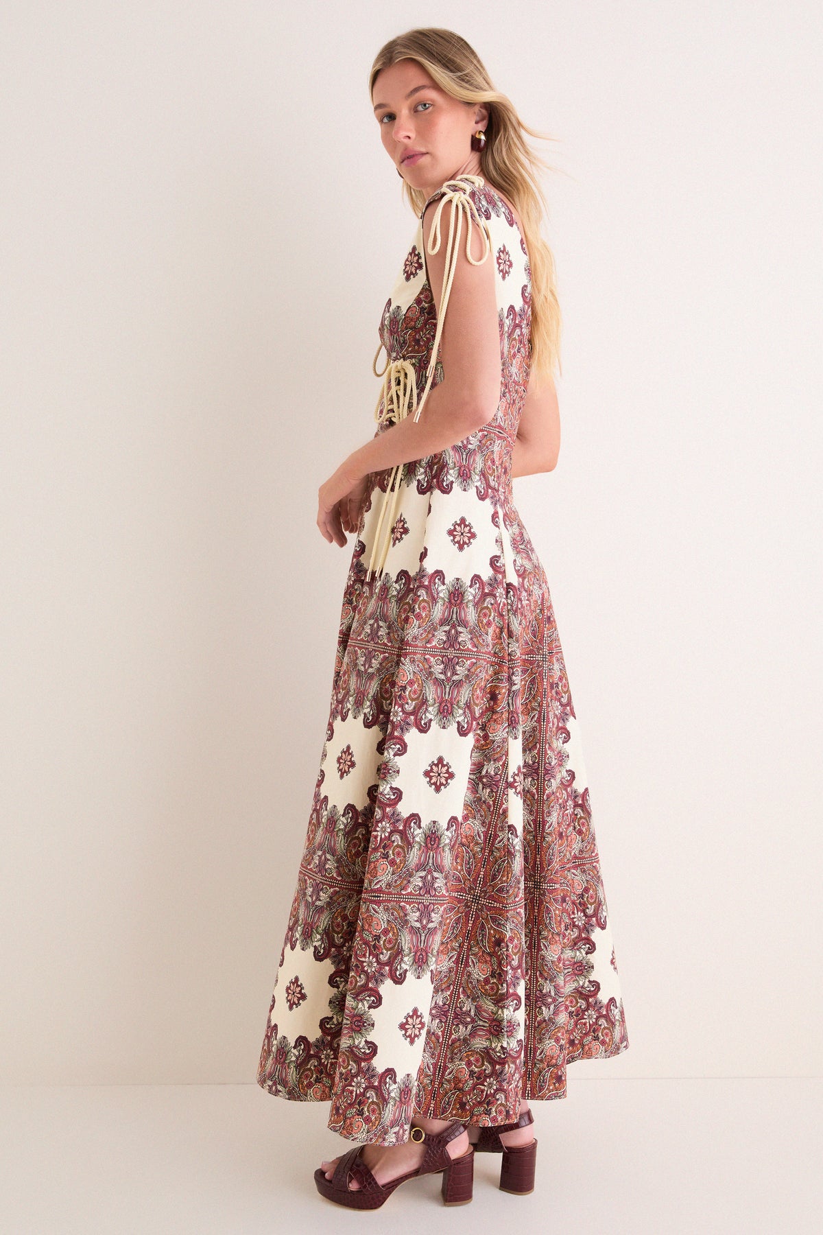 Old World Bohemia Estele Tie Midi Dress