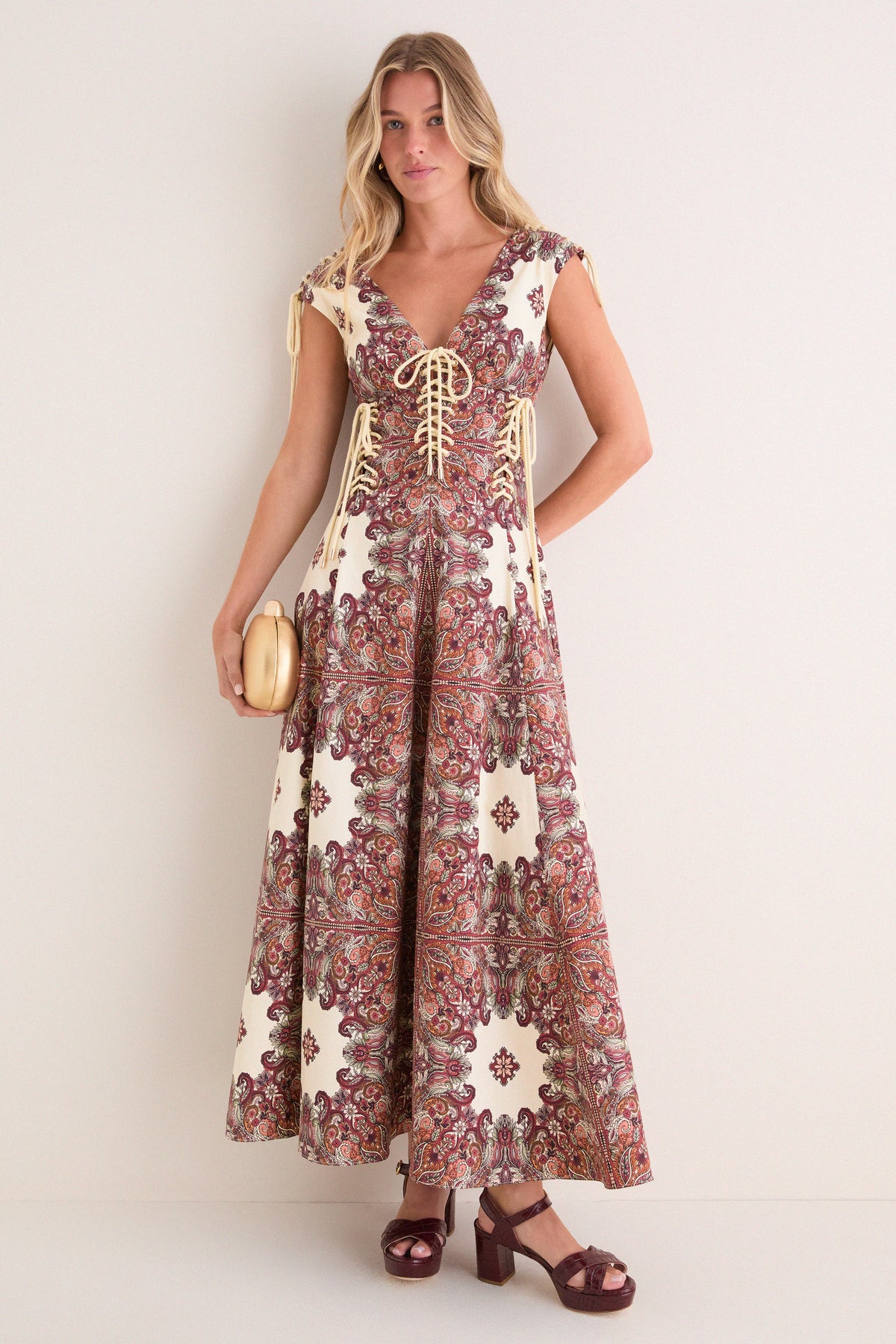 Old World Bohemia Estele Tie Midi Dress