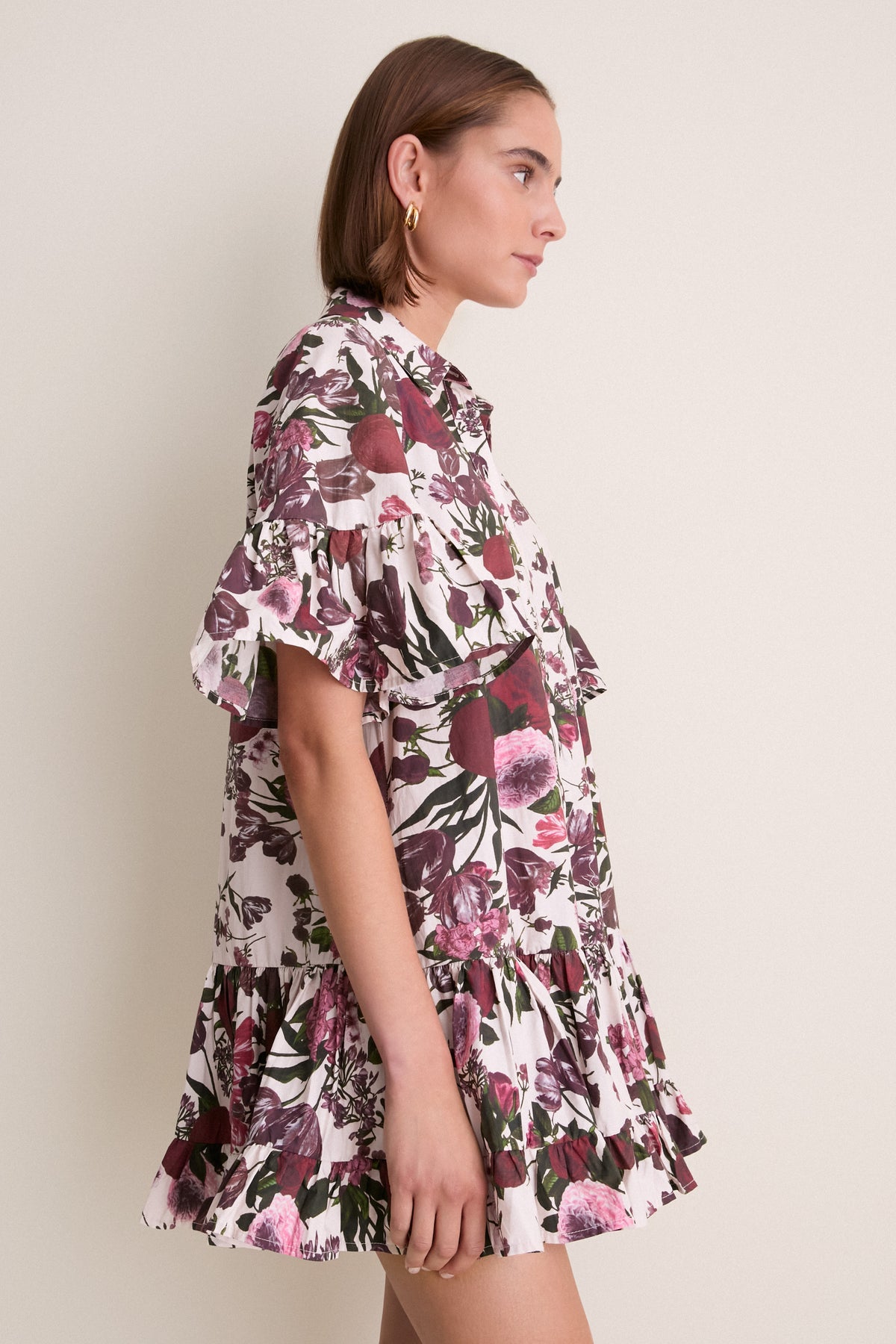 Ivory Burgundy Pink Miranda Mini Shirt Dress