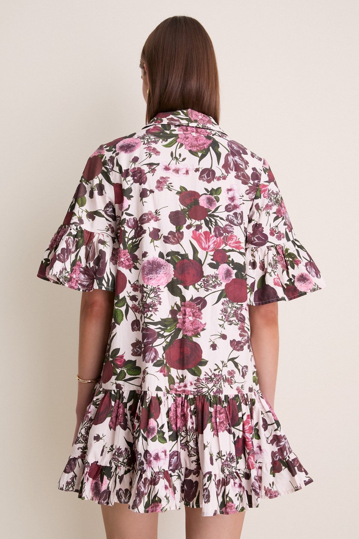 Ivory Burgundy Pink Miranda Mini Shirt Dress