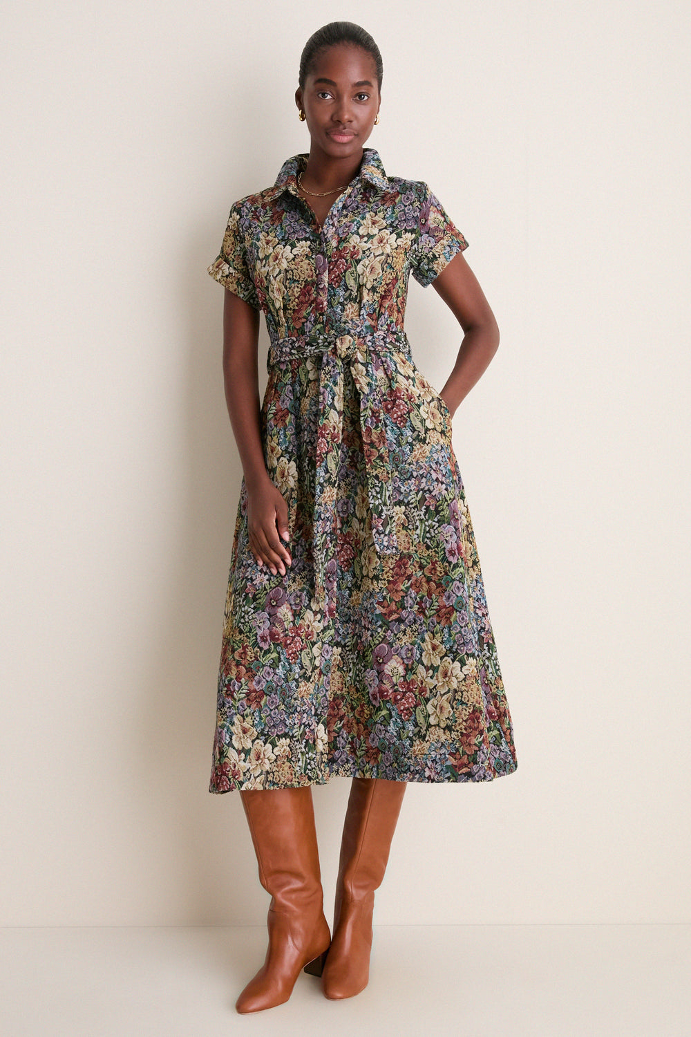 Black Multi Floral Mischa Midi Dress