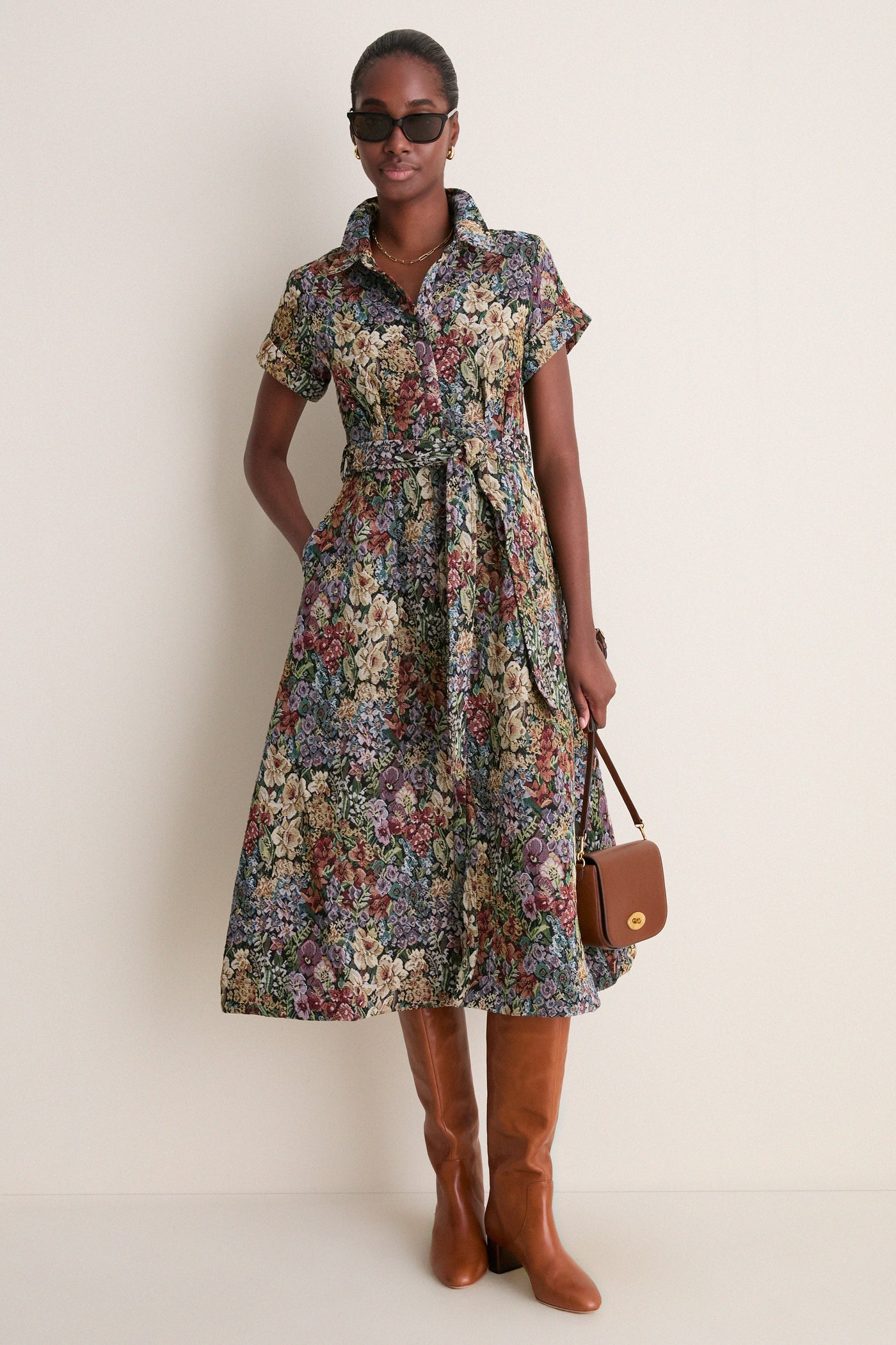 Black Multi Floral Mischa Midi Dress