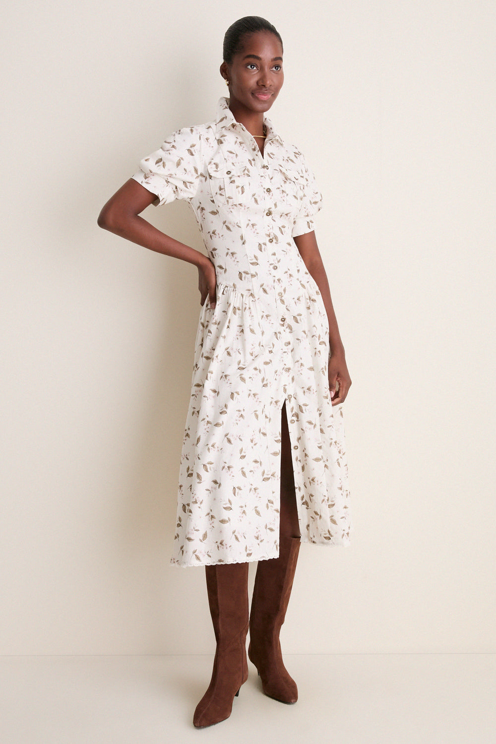 Ivory Olive Hannah Midi Shirt Dress