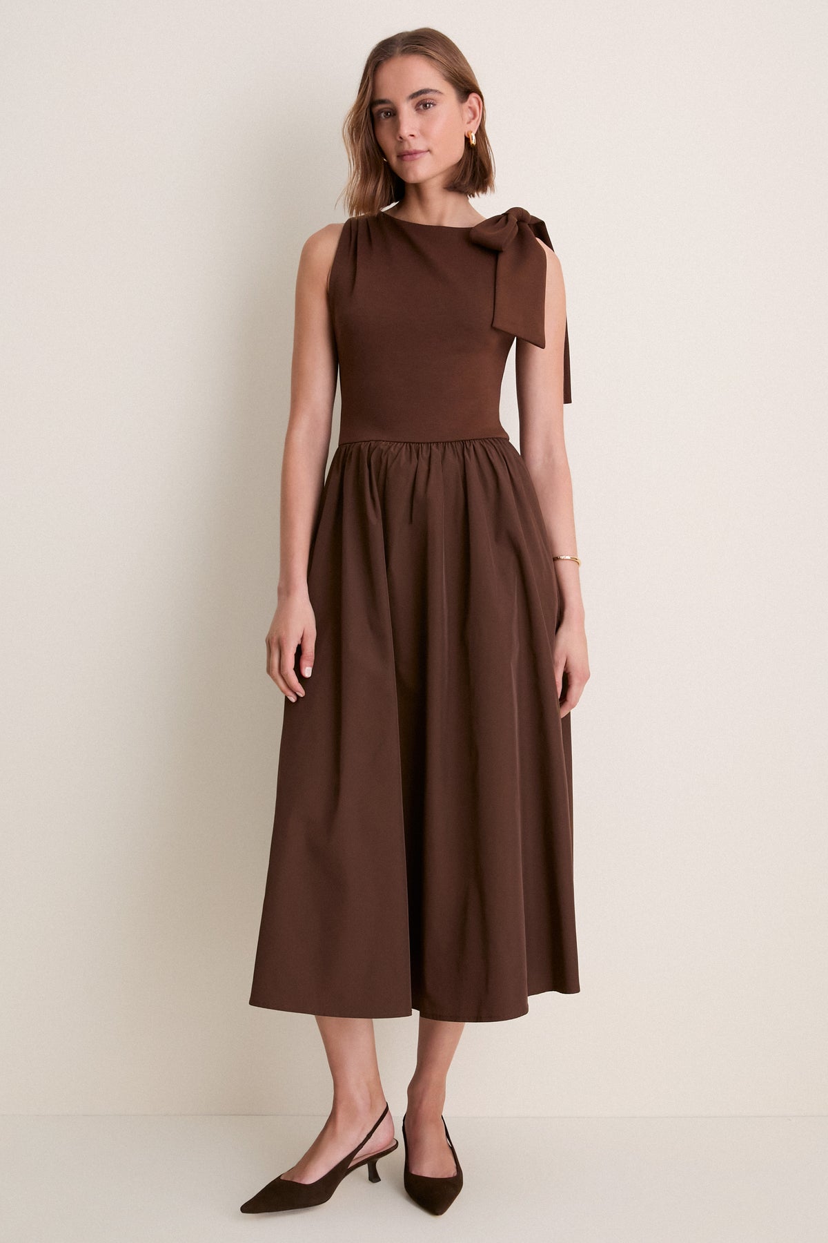 Brown Jane Mixed Media Midi Dress