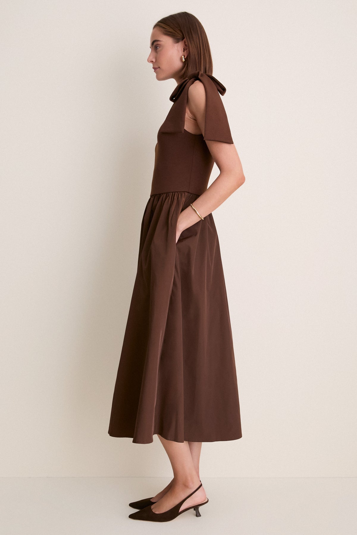 Brown Jane Mixed Media Midi Dress