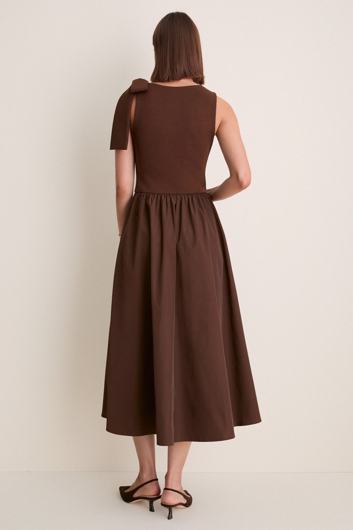 Brown Jane Mixed Media Midi Dress