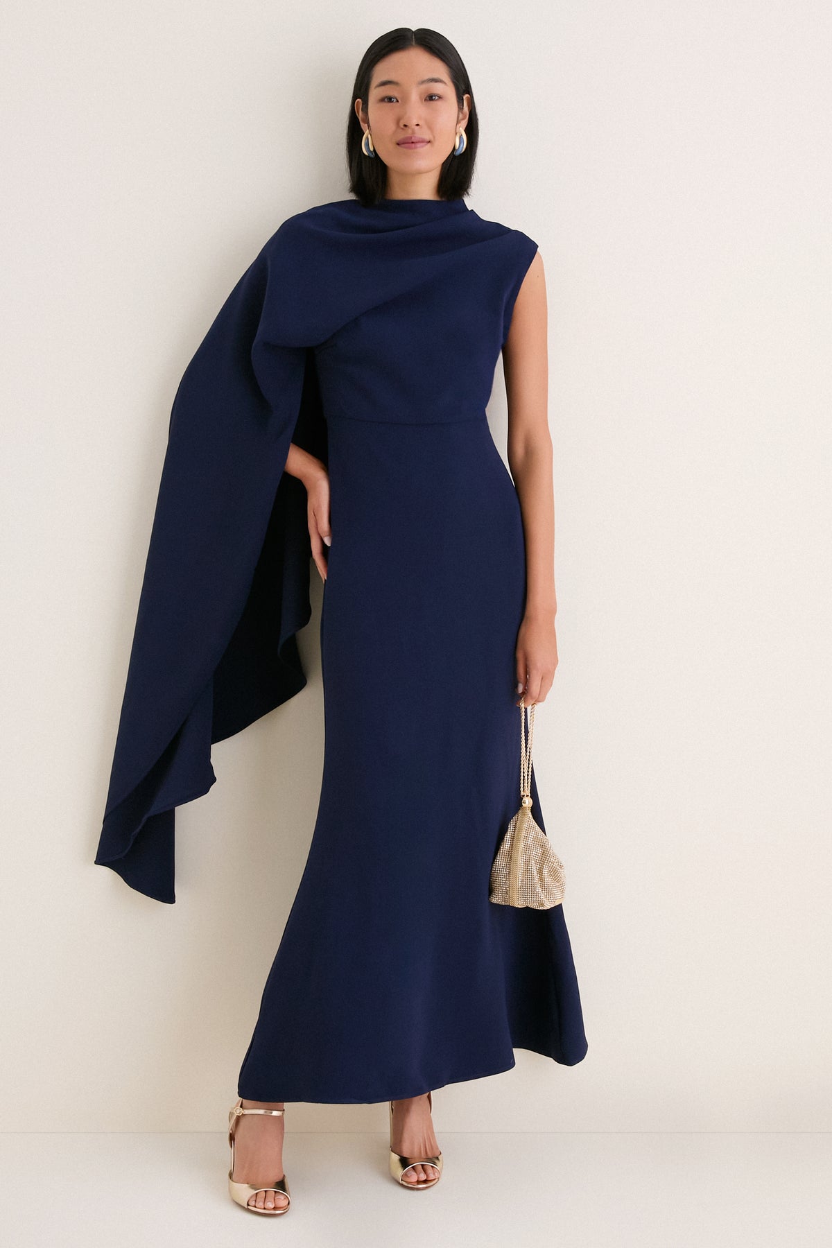 Deep Navy Leonara Asymmetric Cape Dress