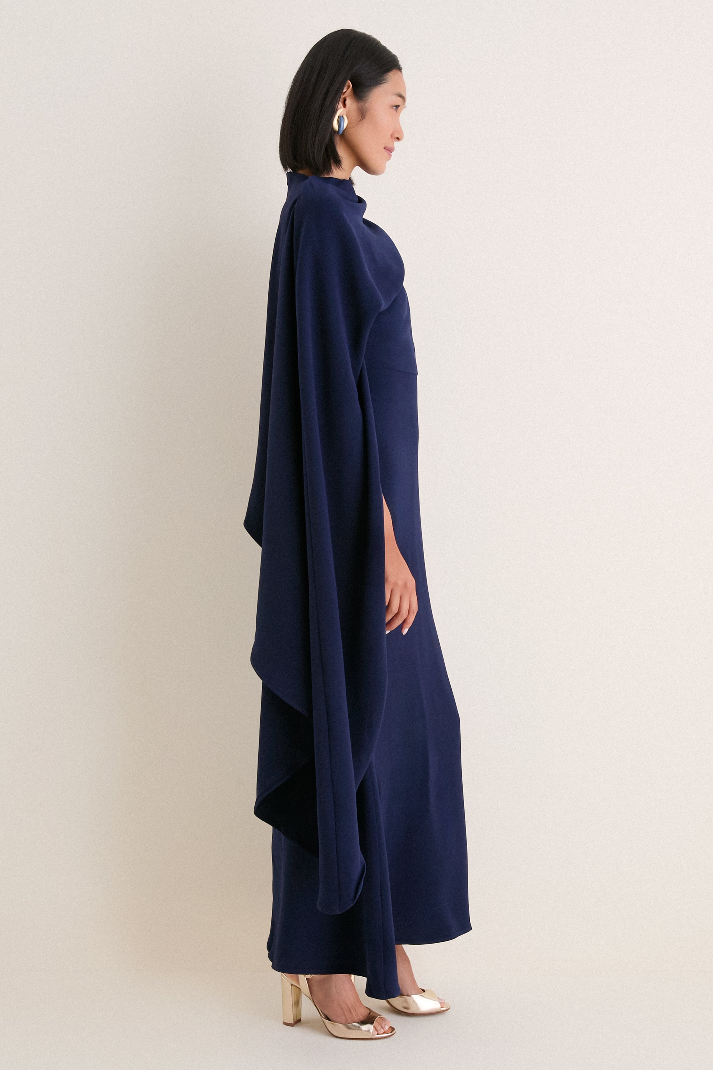 Deep Navy Leonara Asymmetric Cape Dress | ELLIATT