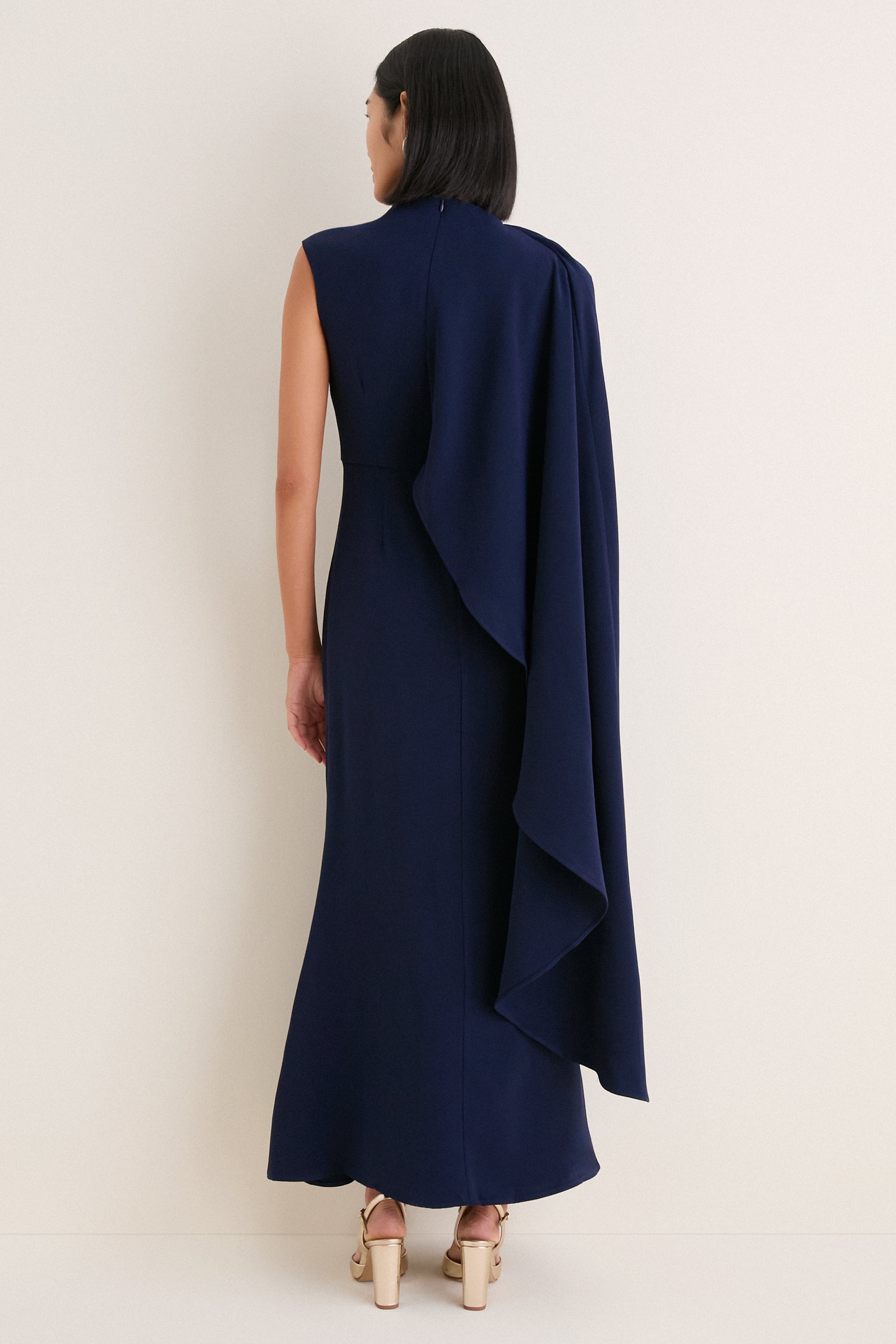 ANDRESD one tone cape dress ネイビー Deep Navy Leonara Asymmetric Cape Dress | ELLIATT