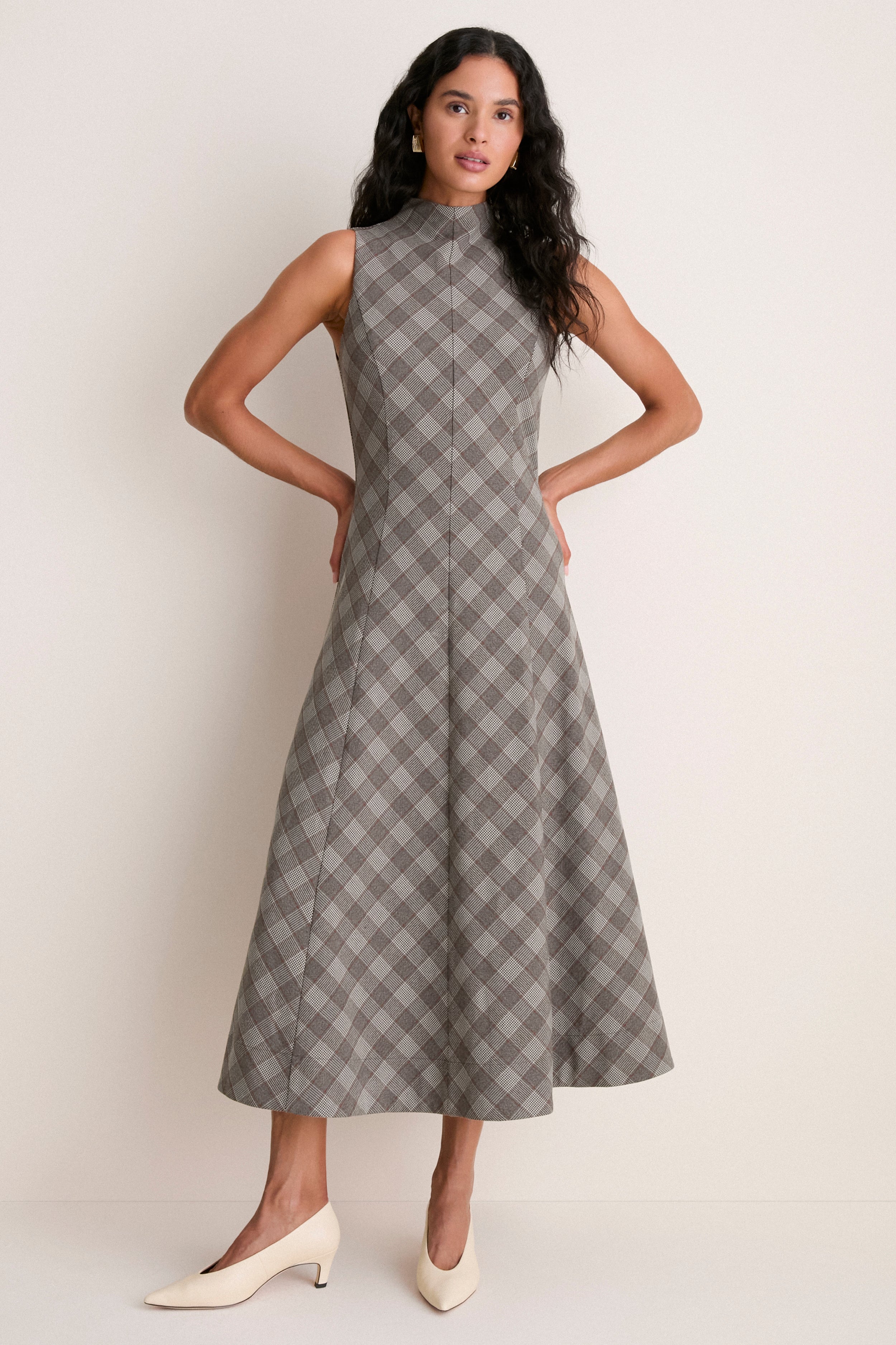 Glen Plaid Mock Neck Lockwood Dress