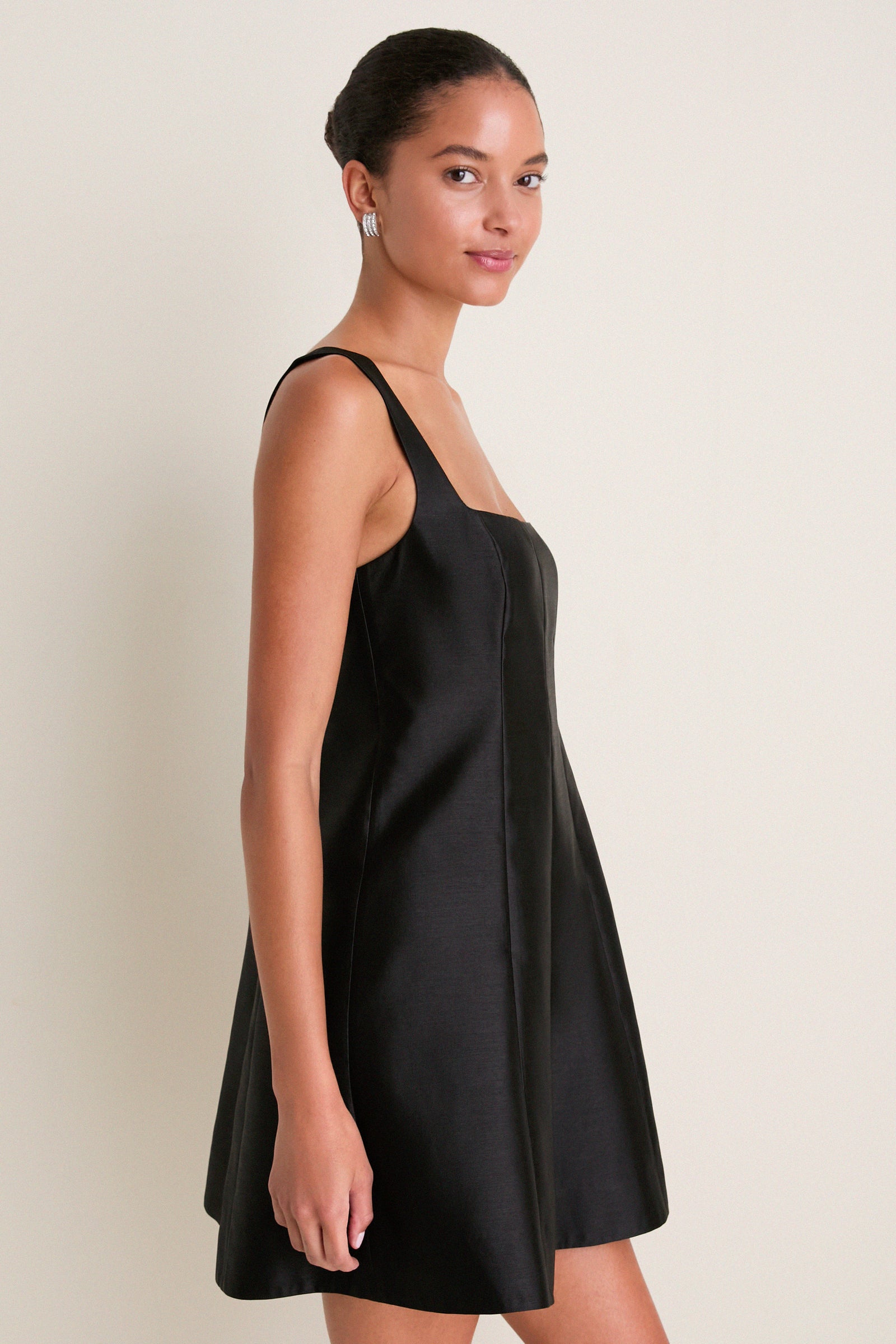 Black Dupioni Edith Mini Dress