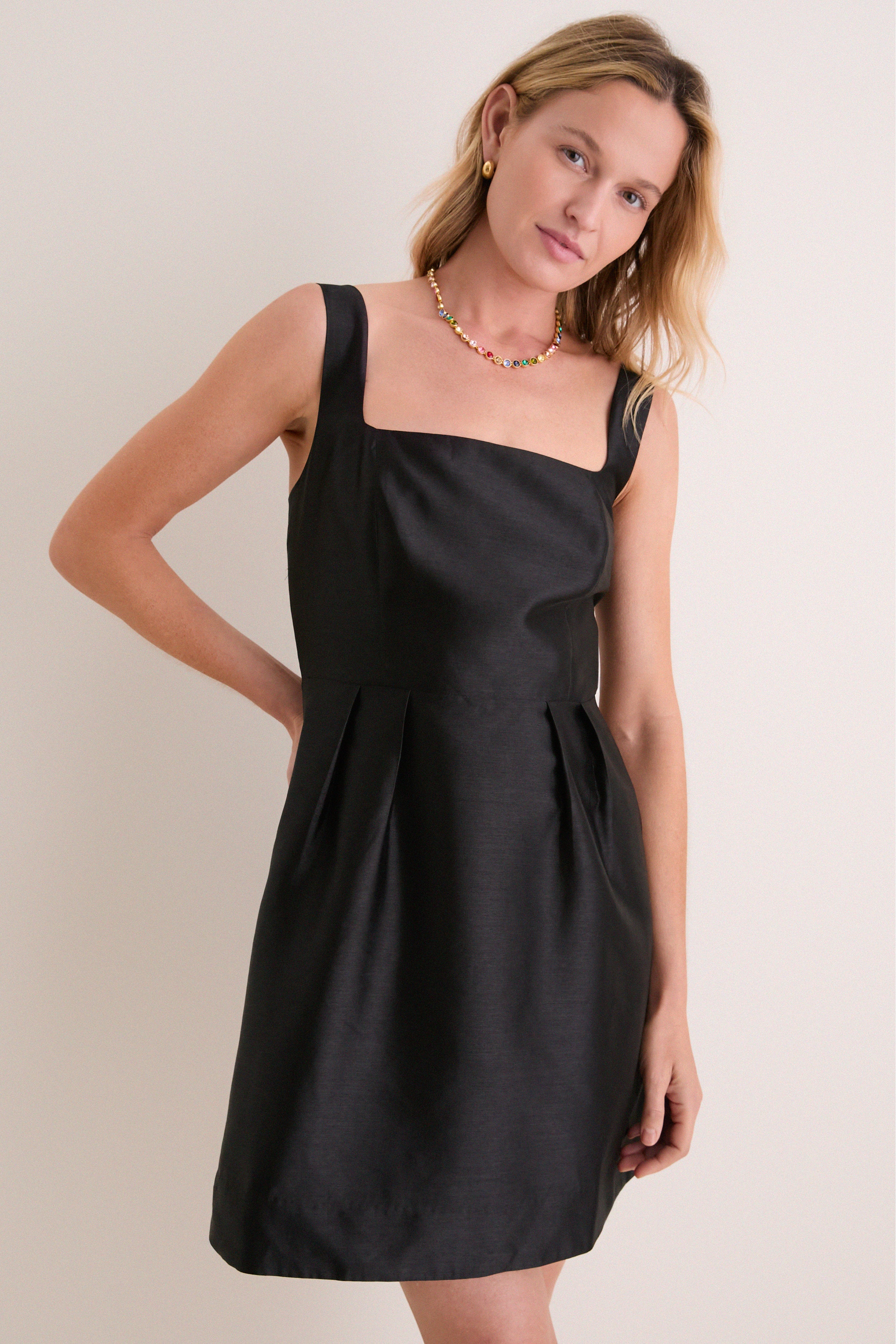 Black Dupioni Esme Mini Dress