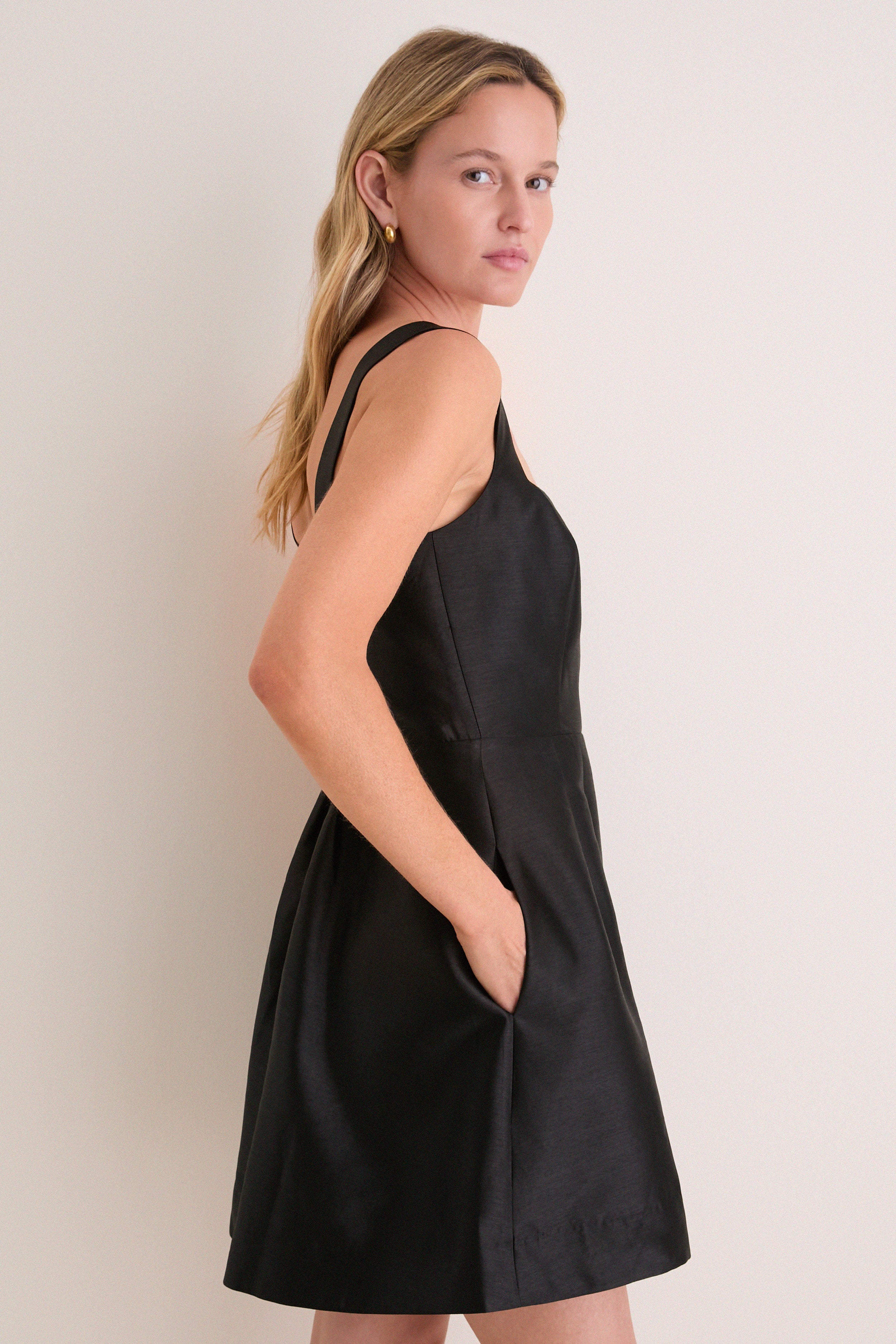 Black Dupioni Esme Mini Dress