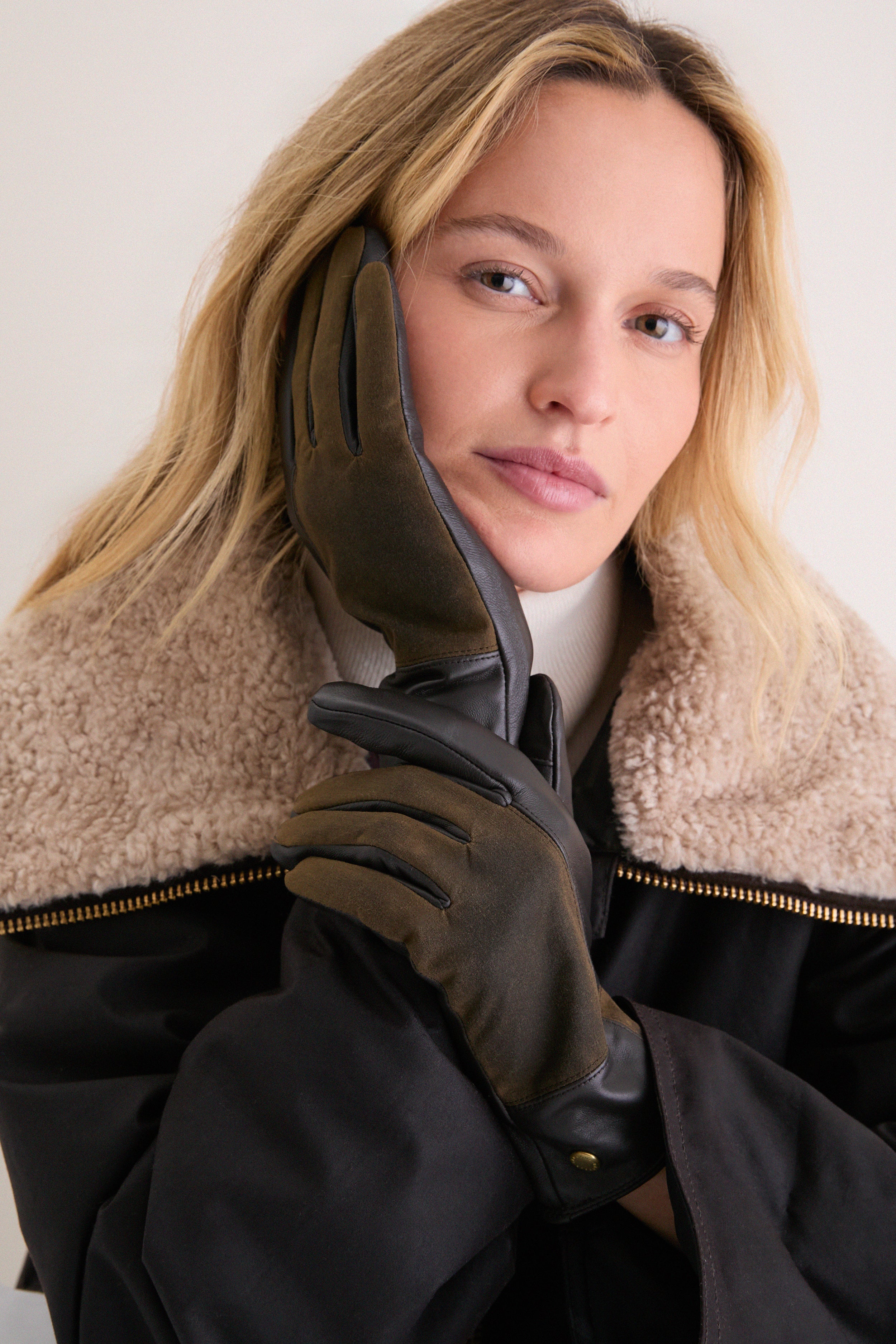 Brown and Olive Rudson Patchwork Leather Gloves