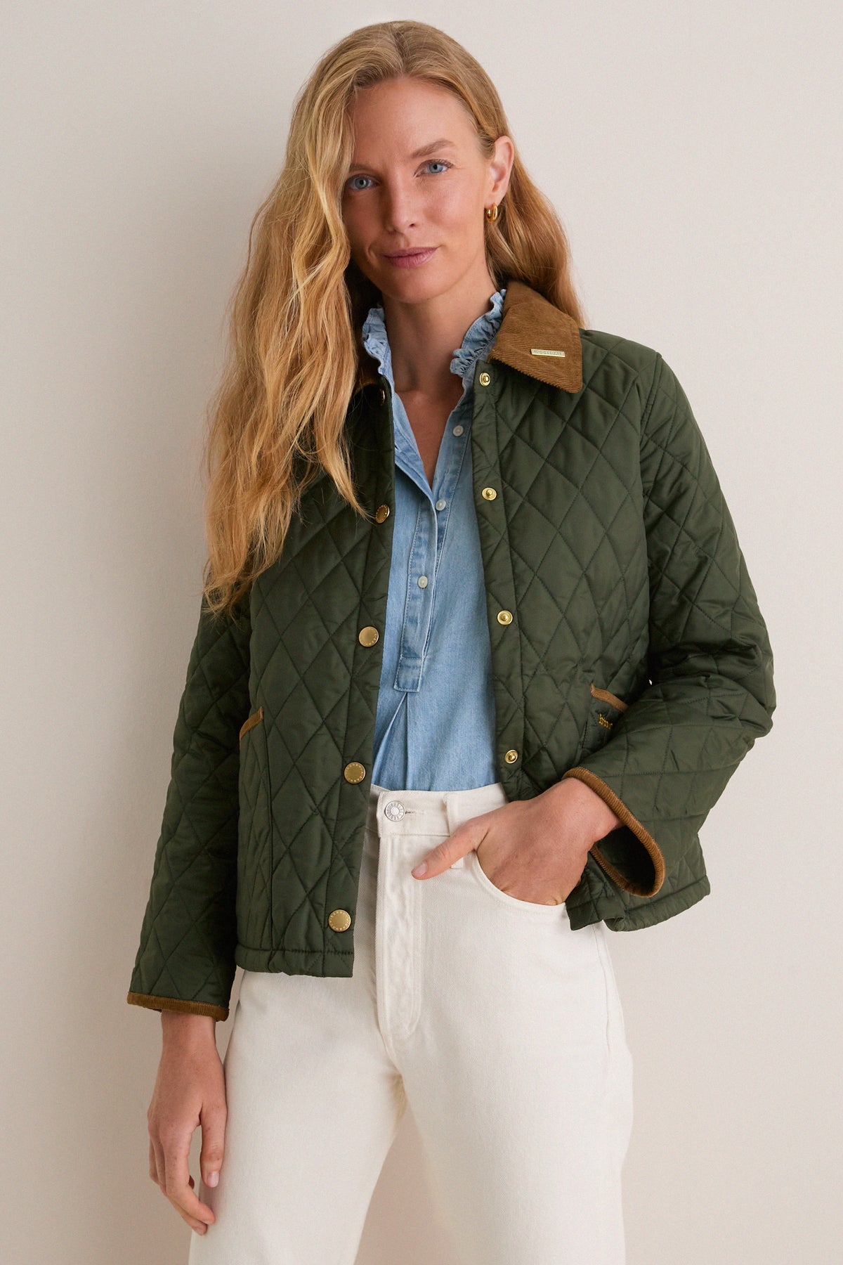 Olive Icons Cropped Liddesdale Quilted Jacket