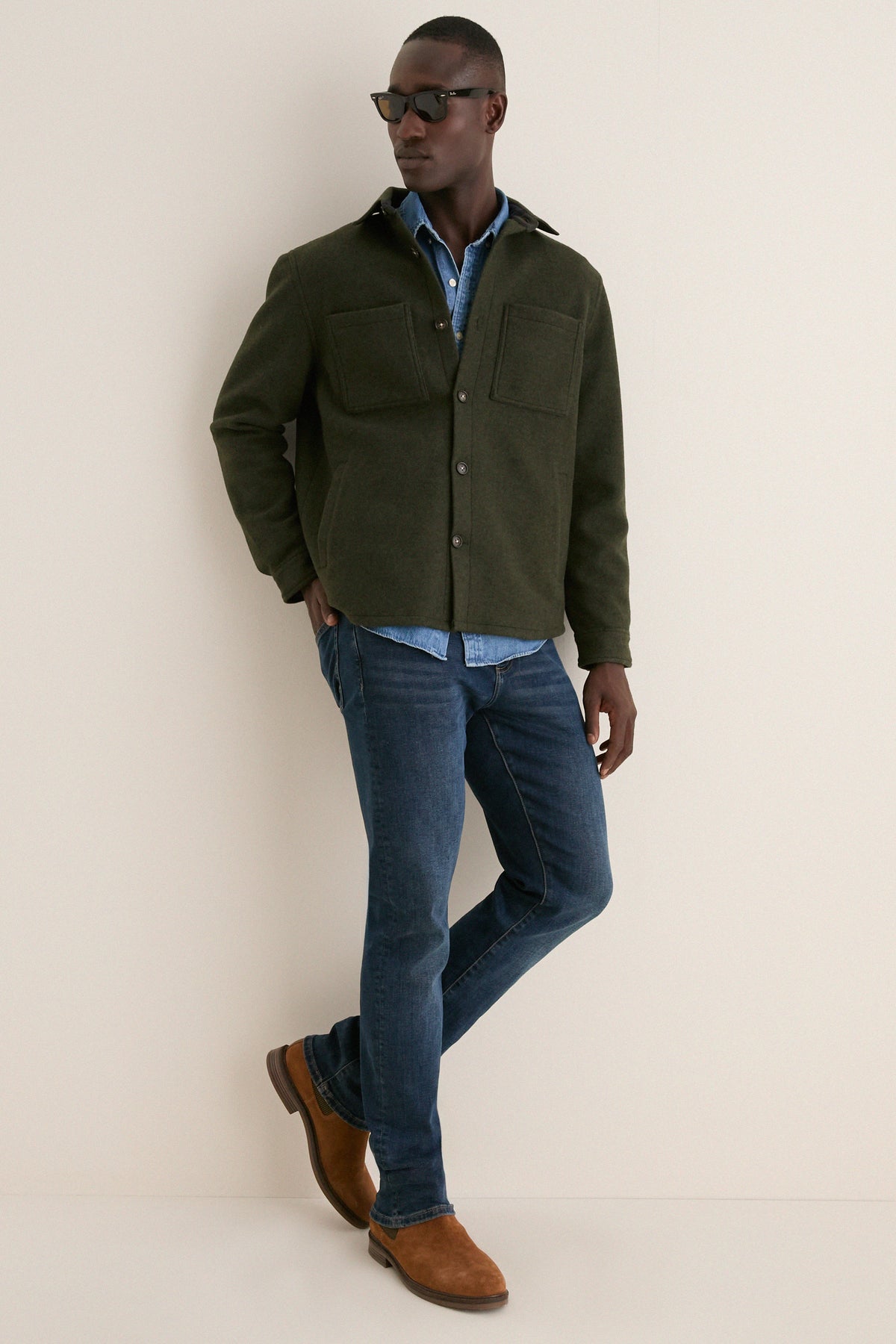 Sage Marltown Tailored Wool Blend Overshirt