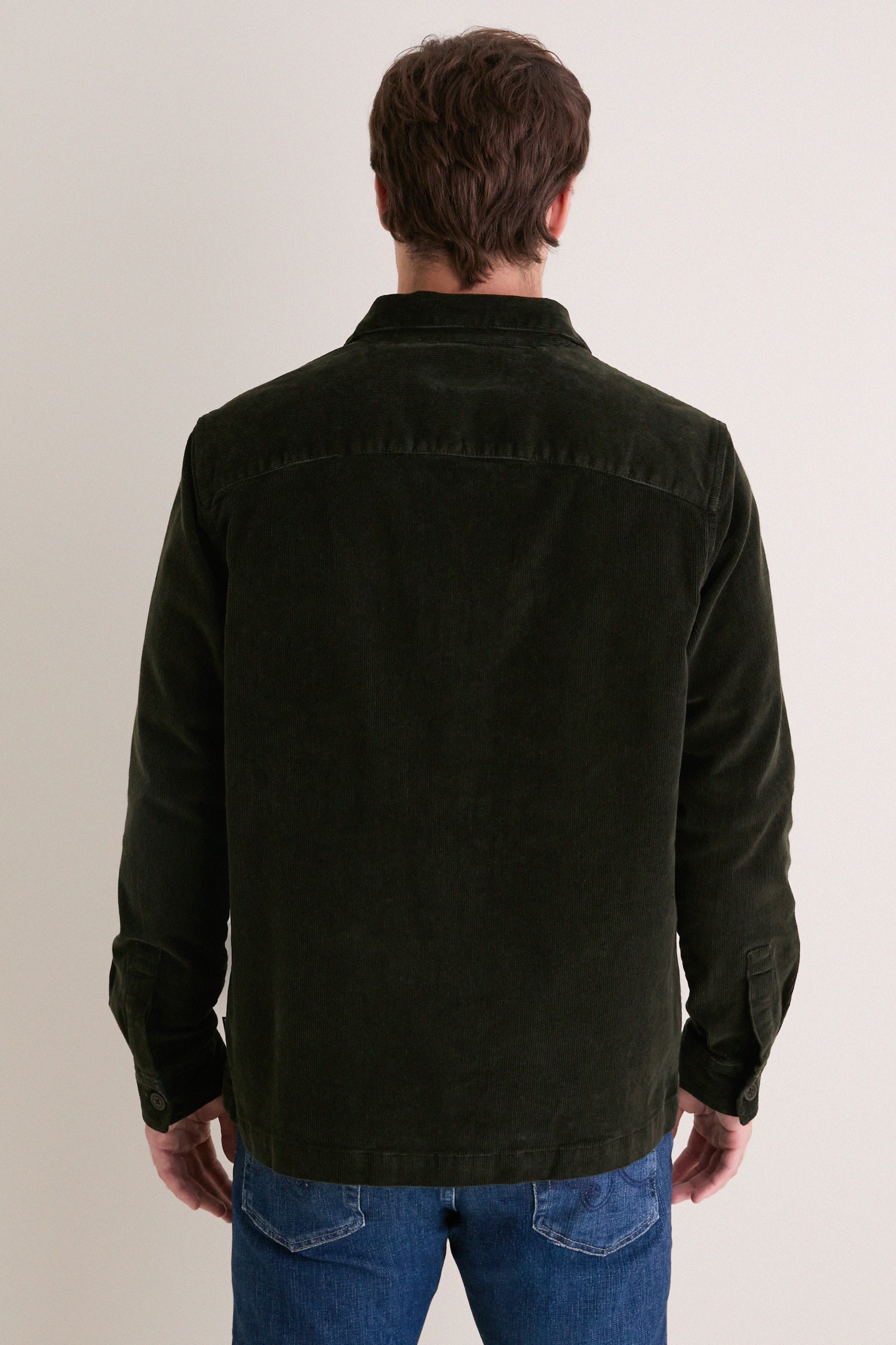 Olive Tartan Trimmed Cord Overshirt
