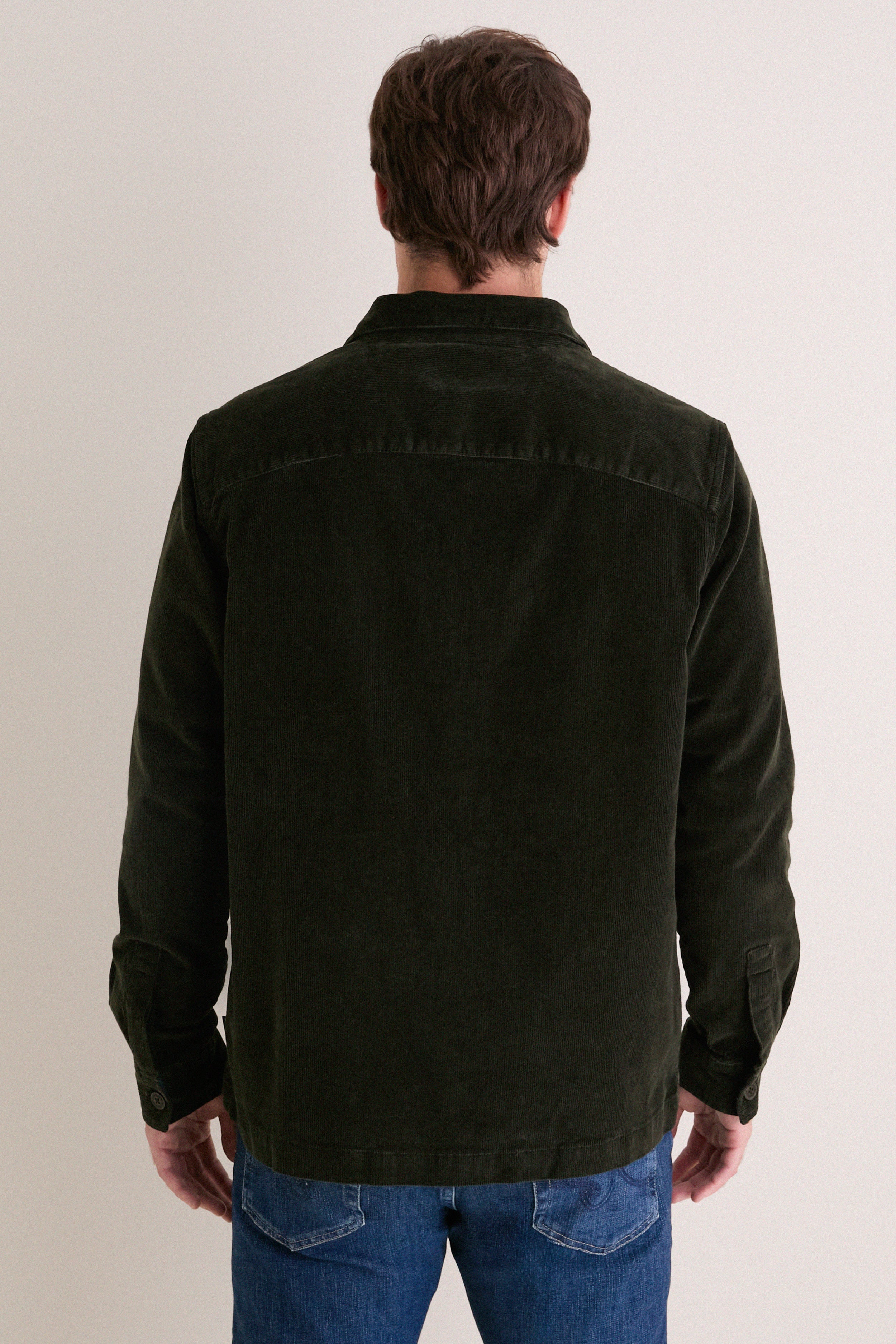 Olive Tartan Trimmed Cord Overshirt