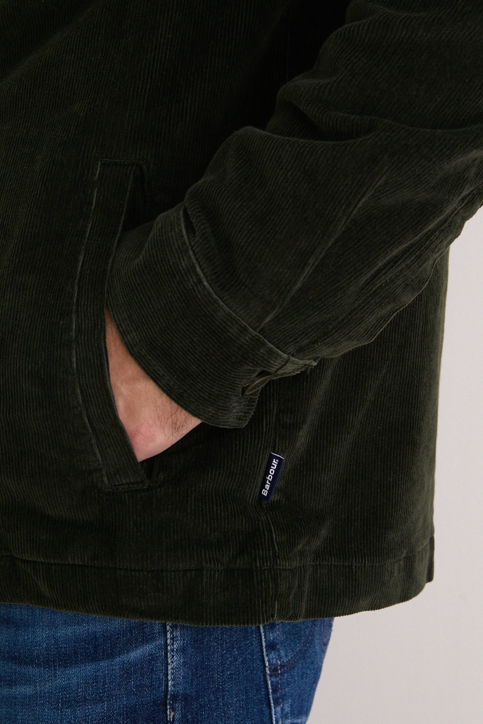 Olive Tartan Trimmed Cord Overshirt