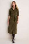 Olive Thin Wale Corduroy Tara Shirt Dress
