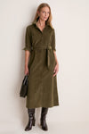 Olive Thin Wale Corduroy Tara Shirt Dress