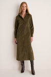 Olive Thin Wale Corduroy Tara Shirt Dress