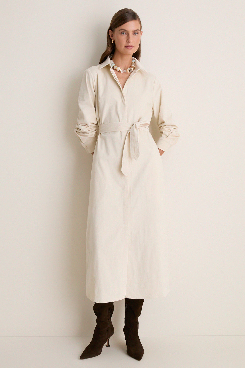 Cream Thin Wale Corduroy Tara Shirt Dress