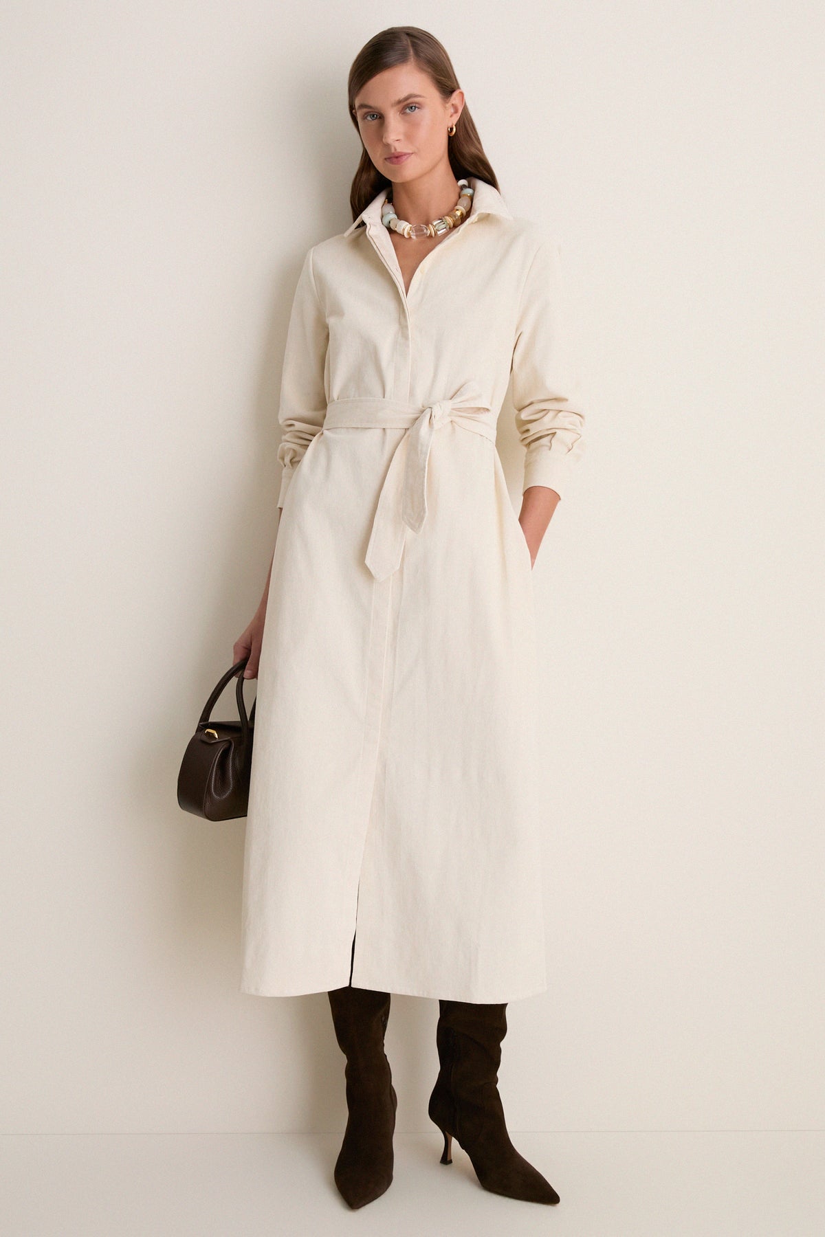 Cream Thin Wale Corduroy Tara Shirt Dress