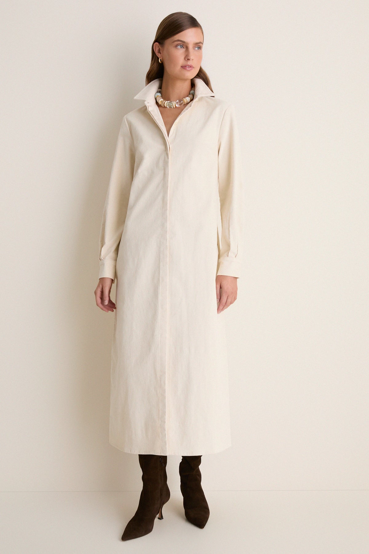 Cream Thin Wale Corduroy Tara Shirt Dress