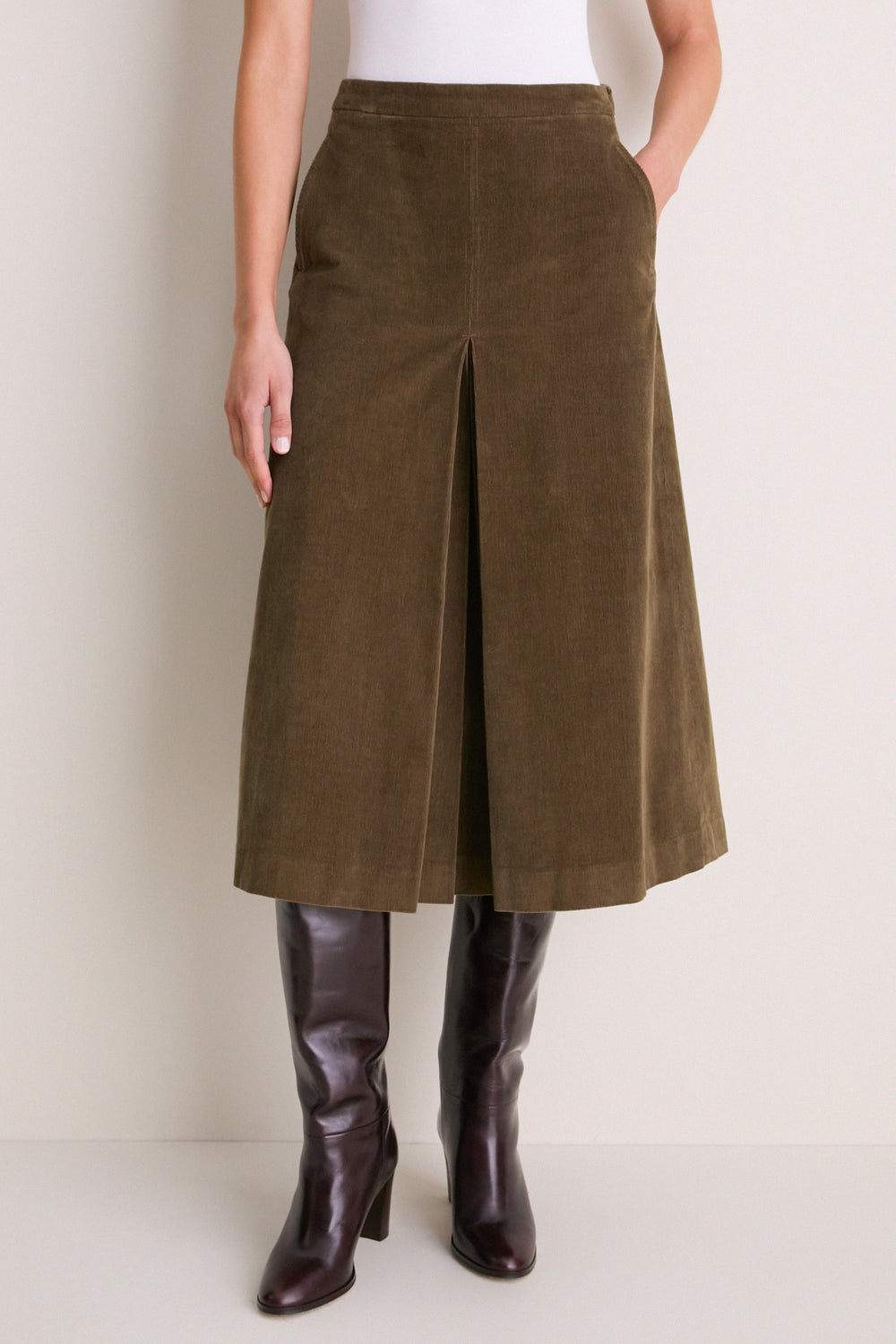Burnt Olive Corduroy Phoebe Midi Skirt