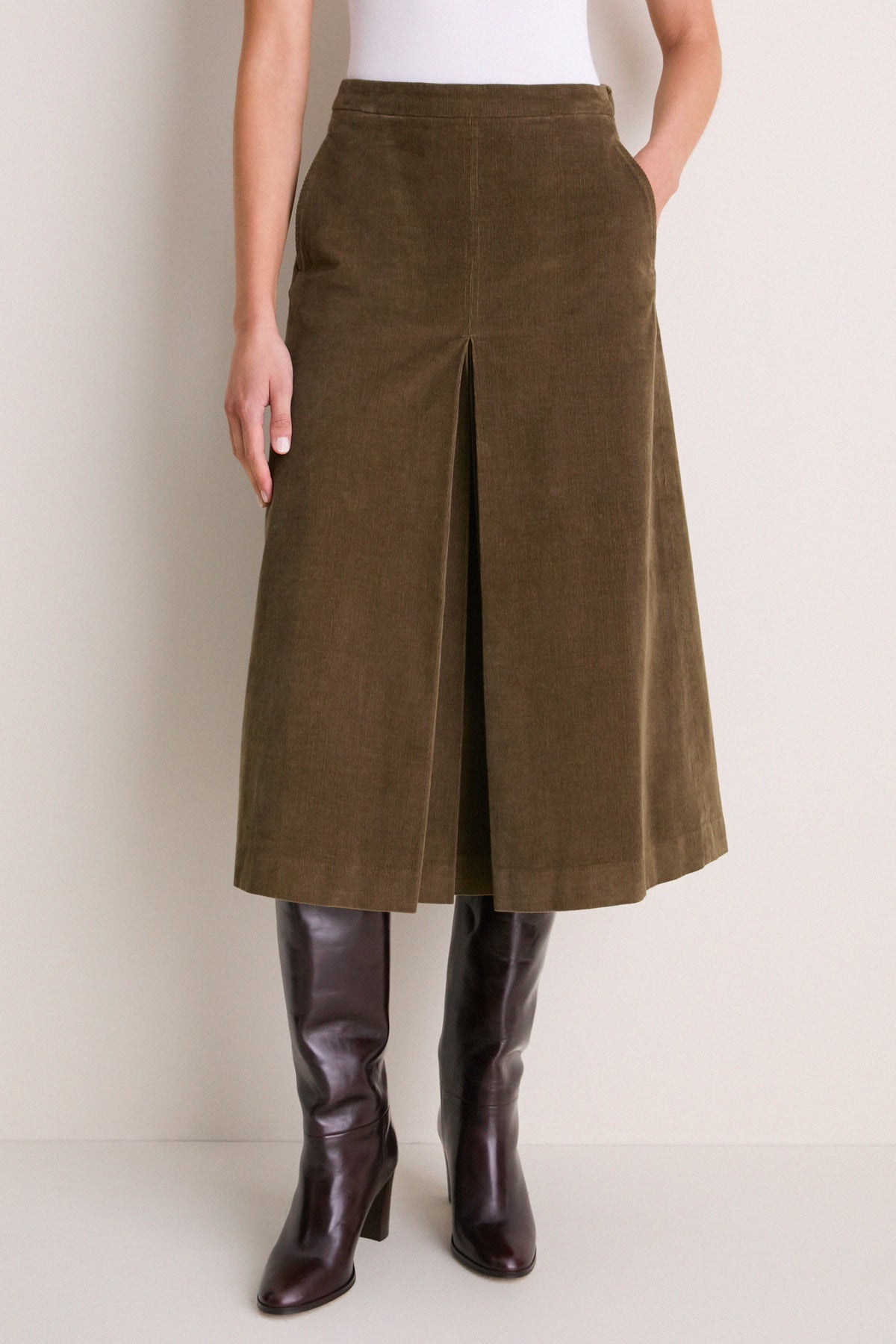 Burnt Olive Corduroy Phoebe Midi Skirt