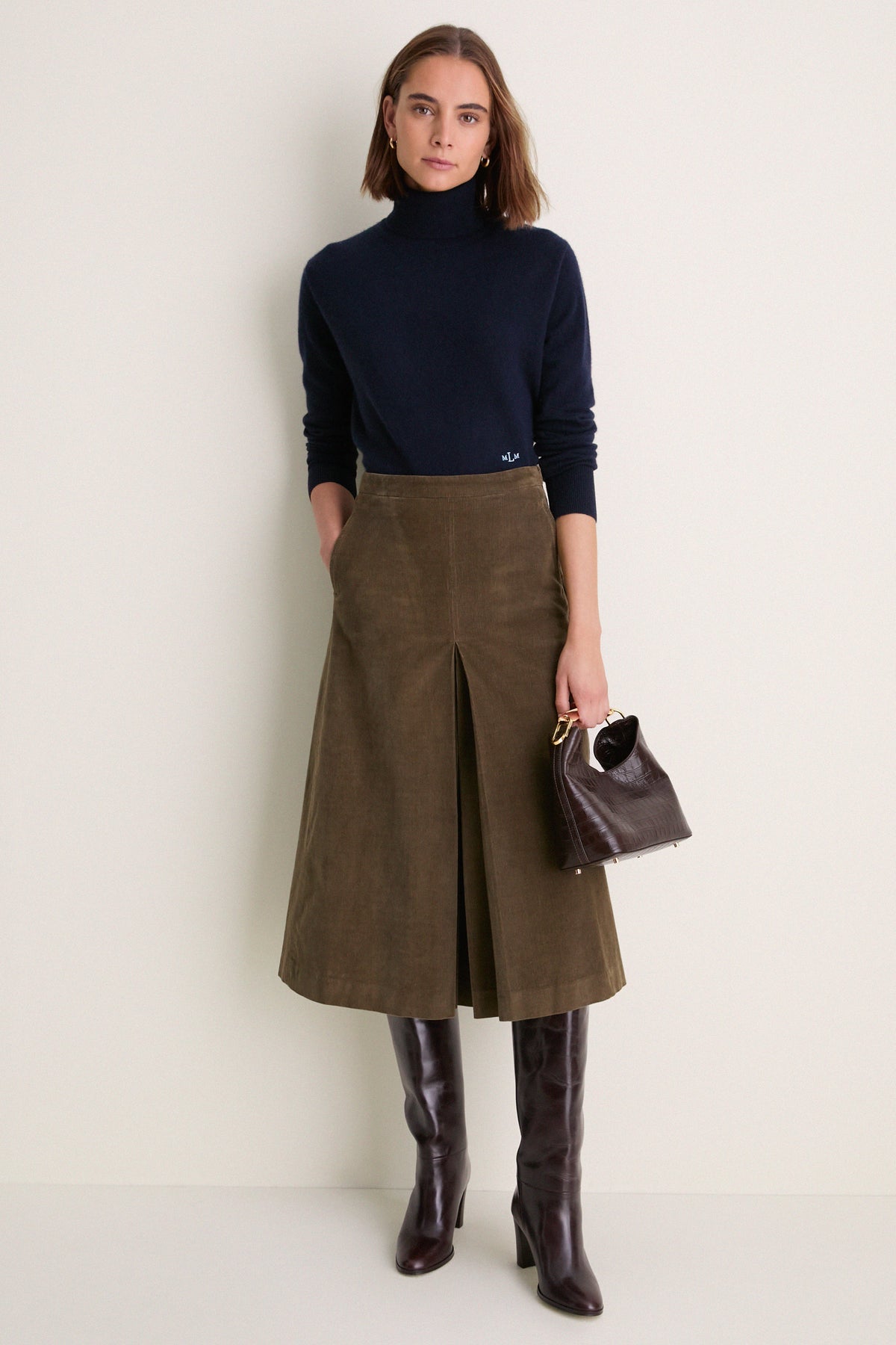 Burnt Olive Corduroy Phoebe Midi Skirt