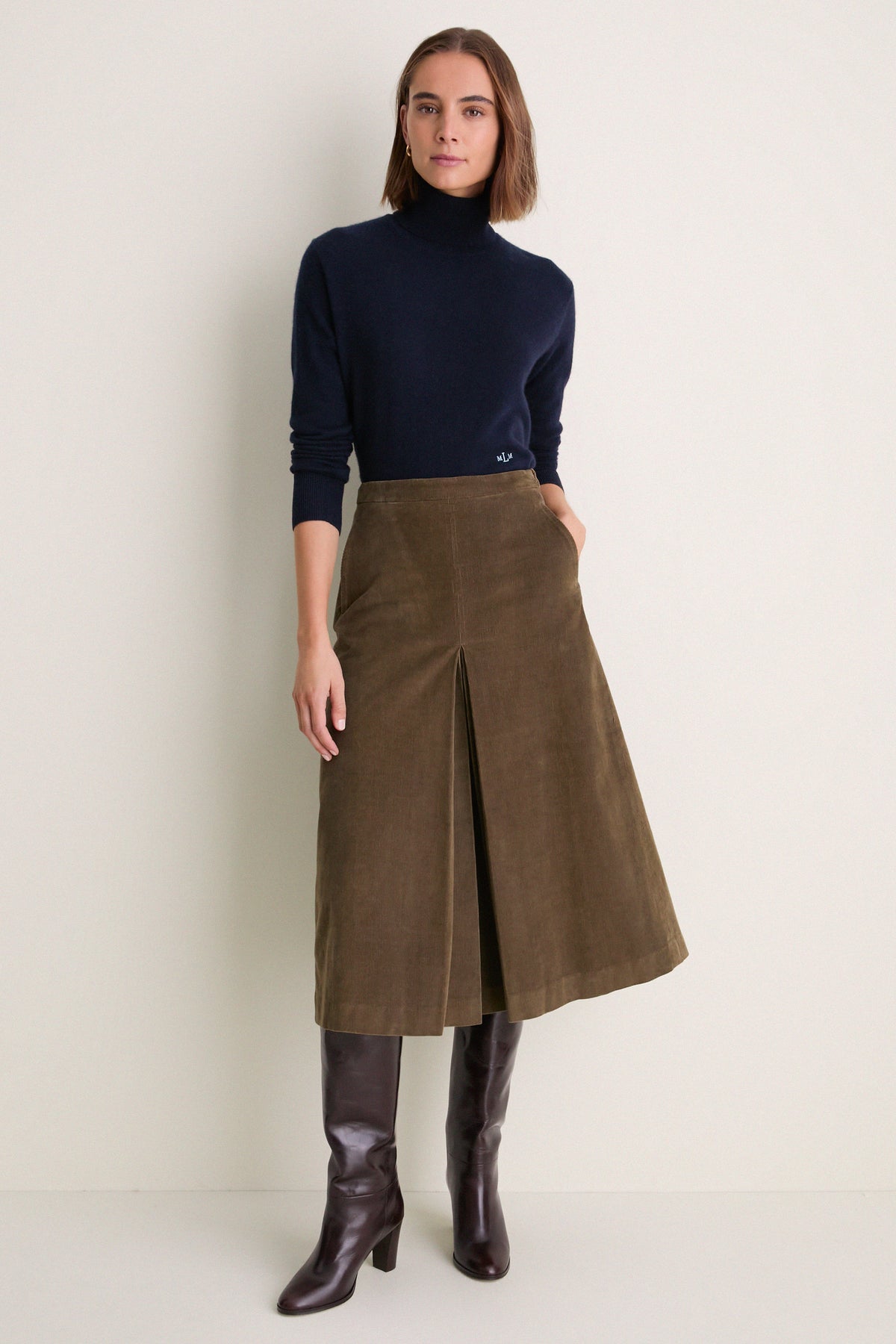 Burnt Olive Corduroy Phoebe Midi Skirt