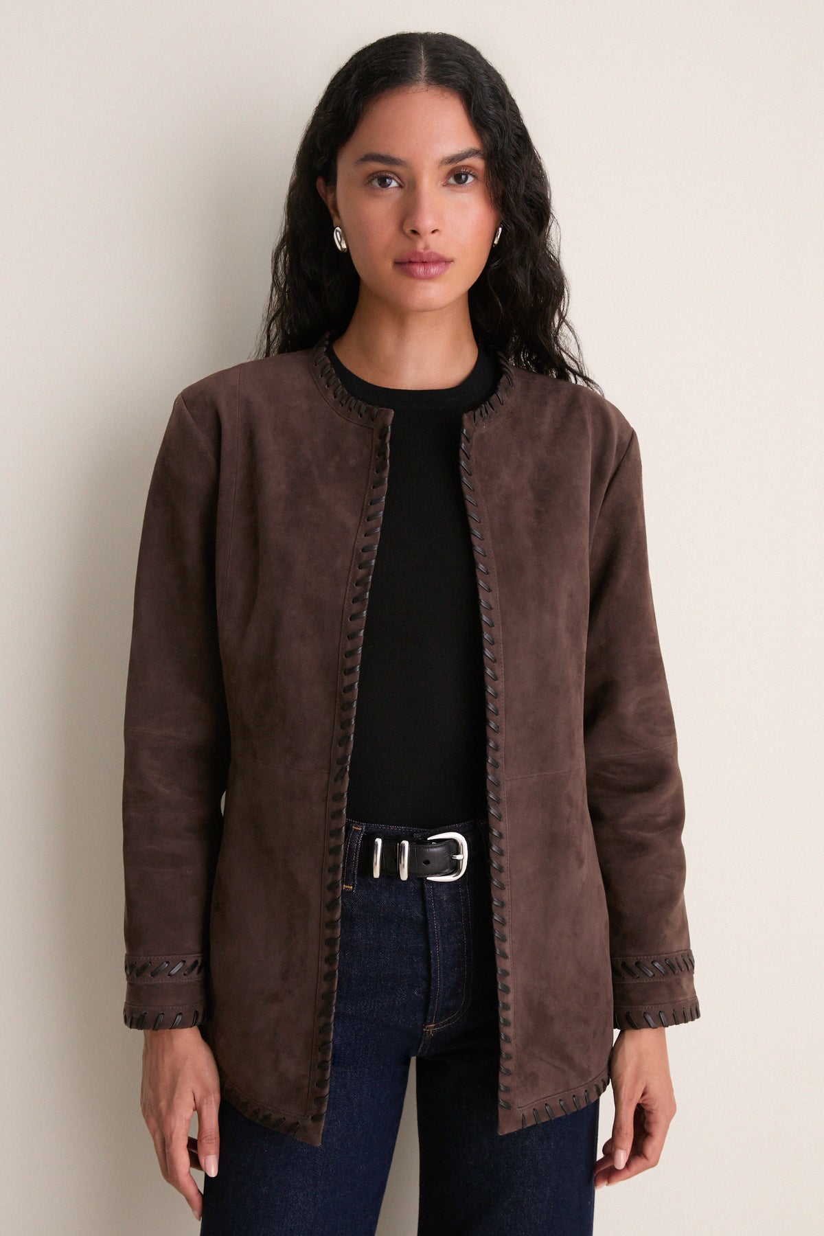 Dark Chocolate Suede Whipstitch Andover Jacket