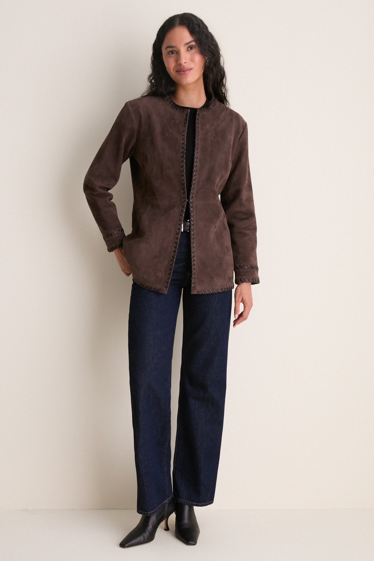 Dark Chocolate Suede Whipstitch Andover Jacket