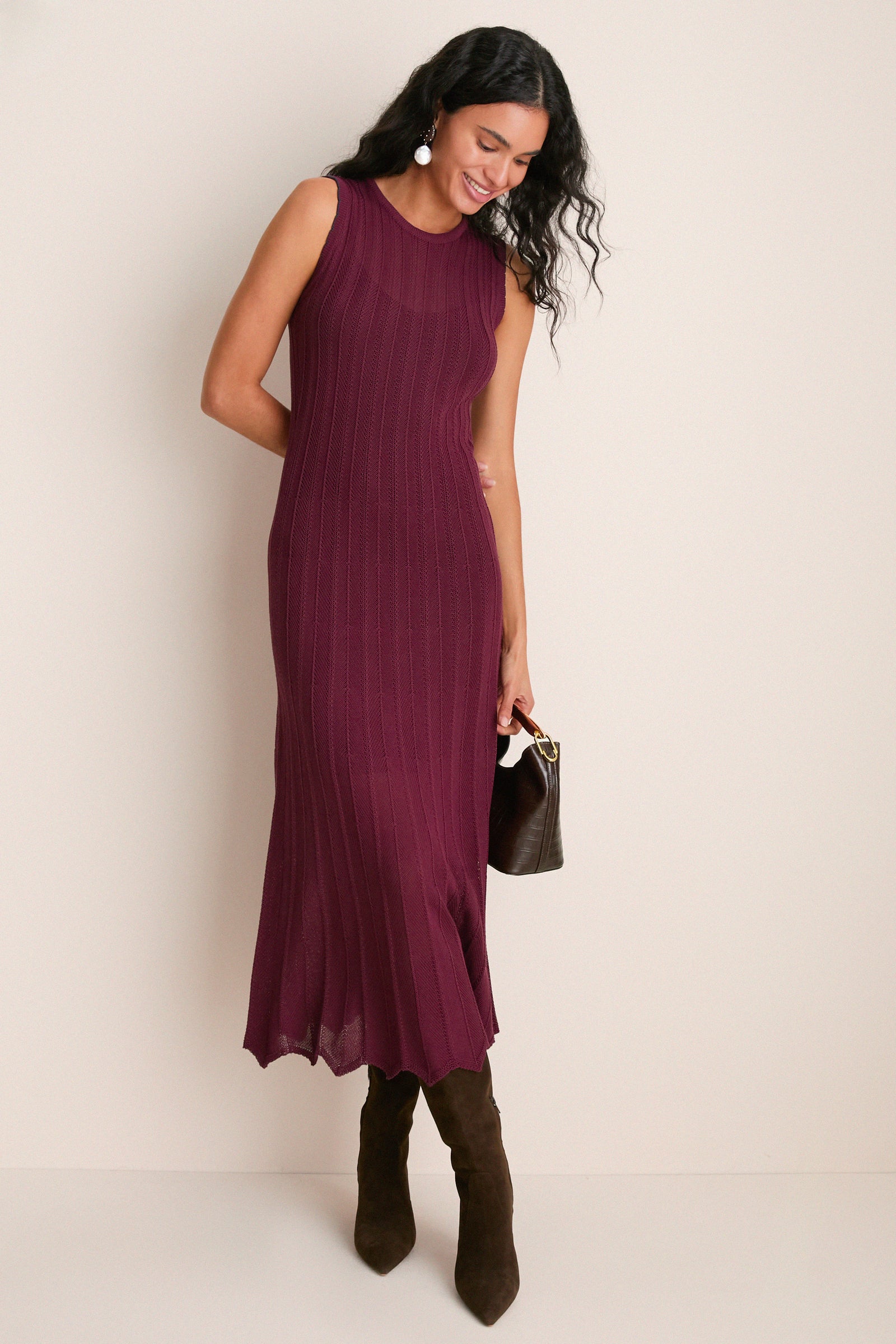 Wine Knit Sleeveless Solange Dress