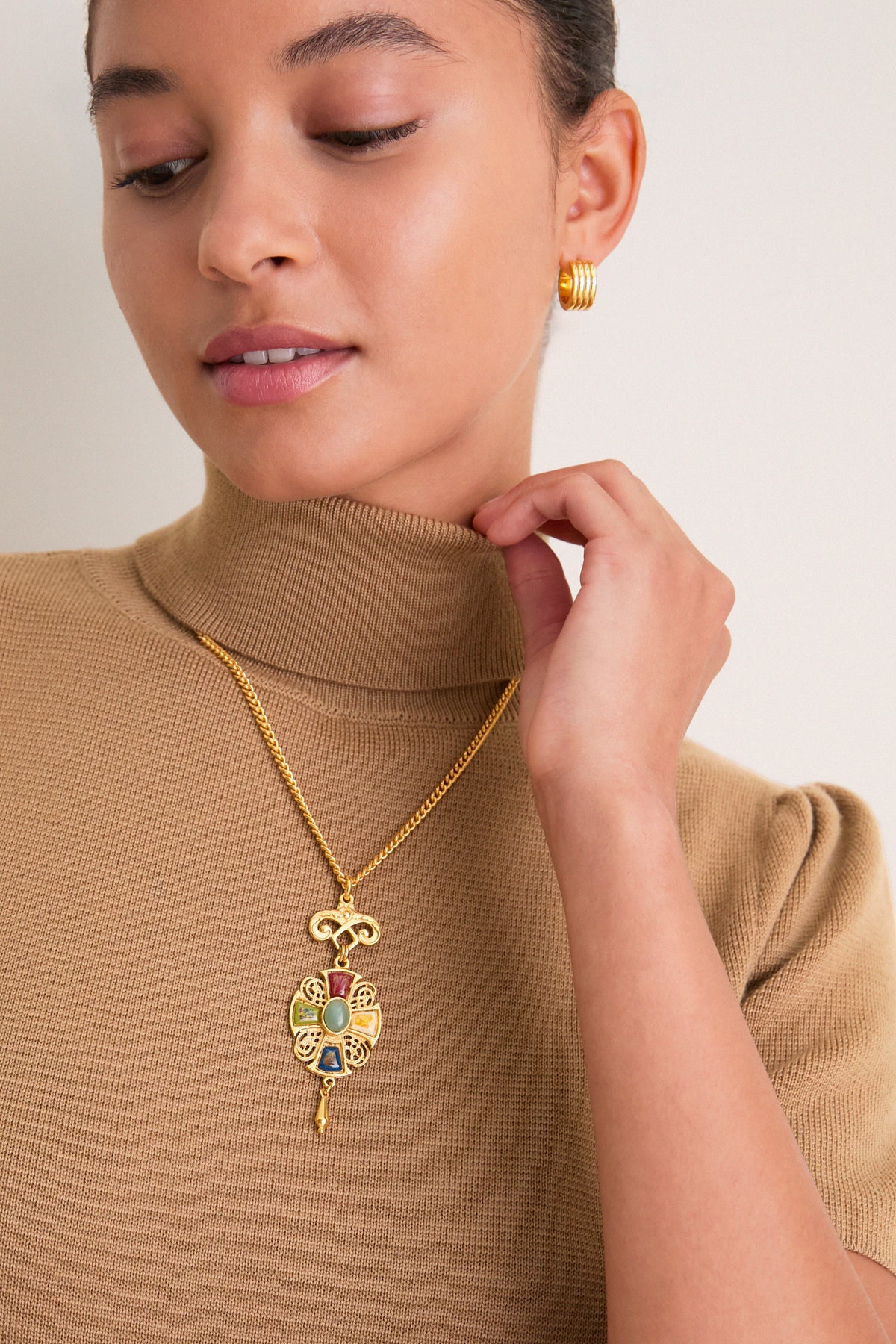 Gold and Multicolor Gemstone Necklace
